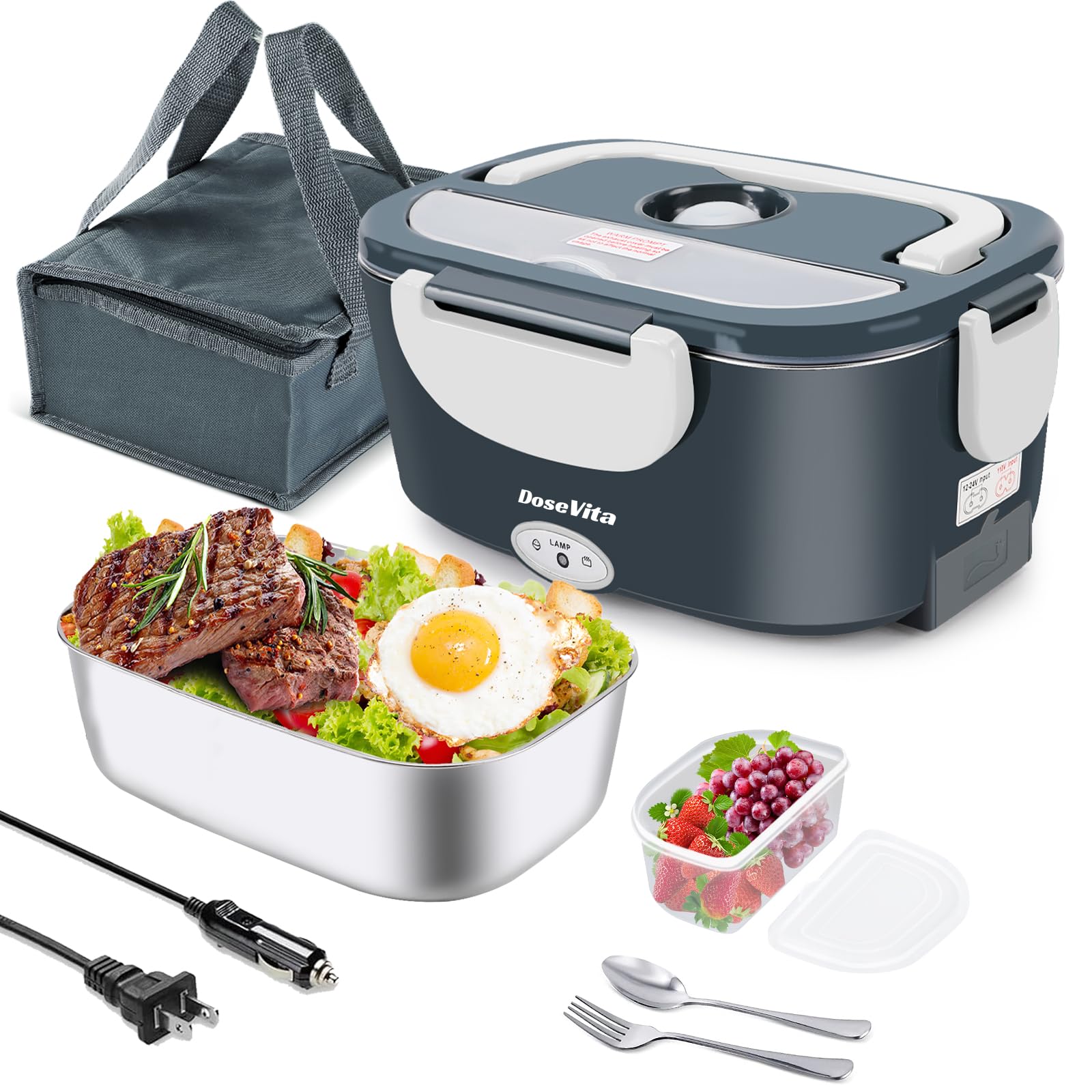 Electric Lunch Box 80W Faster Heated Lunch Box Leak-Proof 12V 24V 110V-230V 3 In 1 Portable Food Warmer For Car And Home With 30