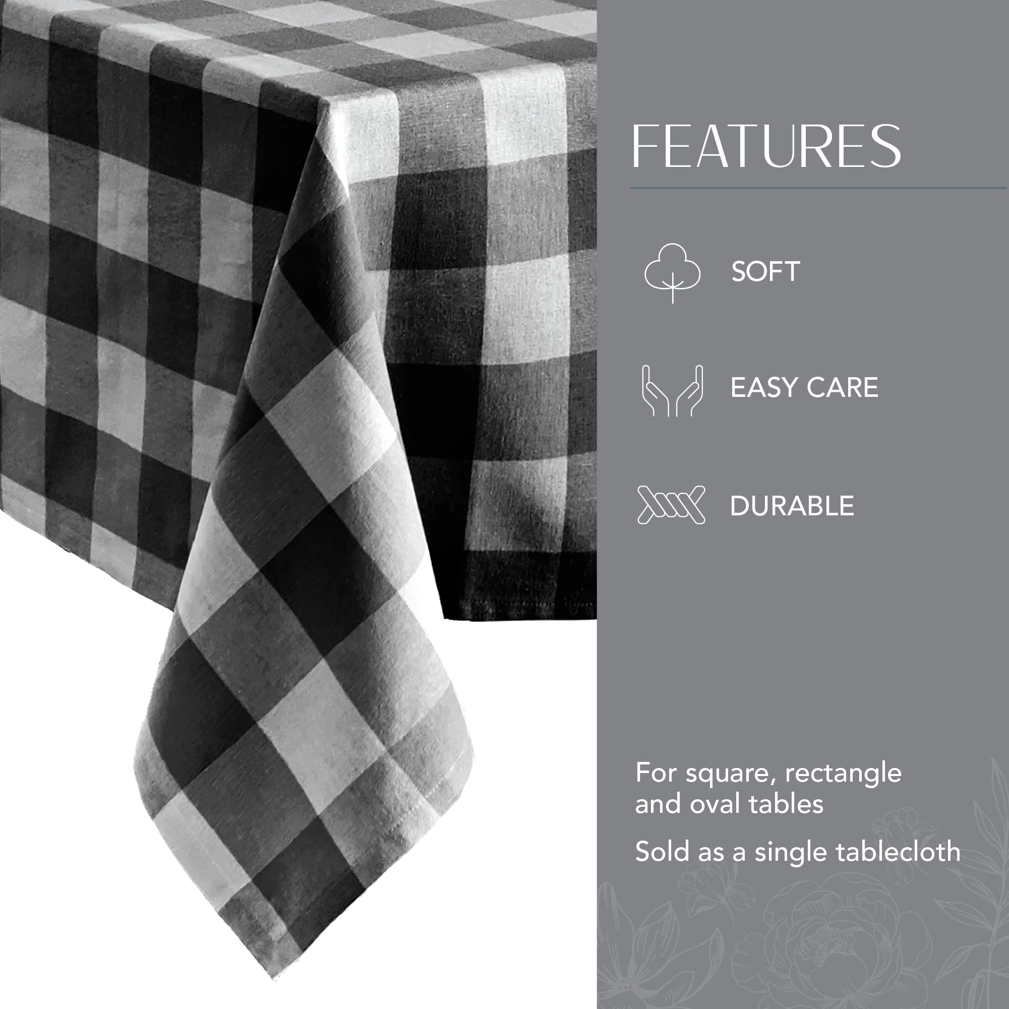 Elrene Home Fashions Farmhouse Living Buffalo-Check Tablecloth  52'' x 70''  Black/White