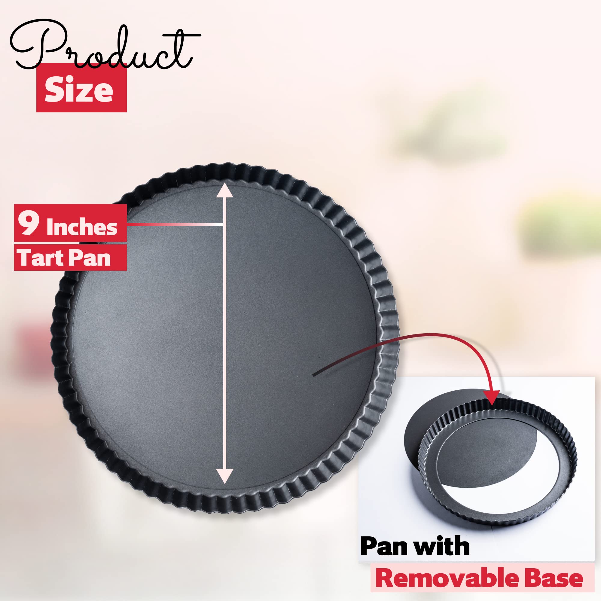Fidz Pan Tart Pan 9 Inch Removable Bottom- Carbon Steel Quiche Pan, Rust & Temperature Resistant Quiche Baking Dish 550-600 F- N