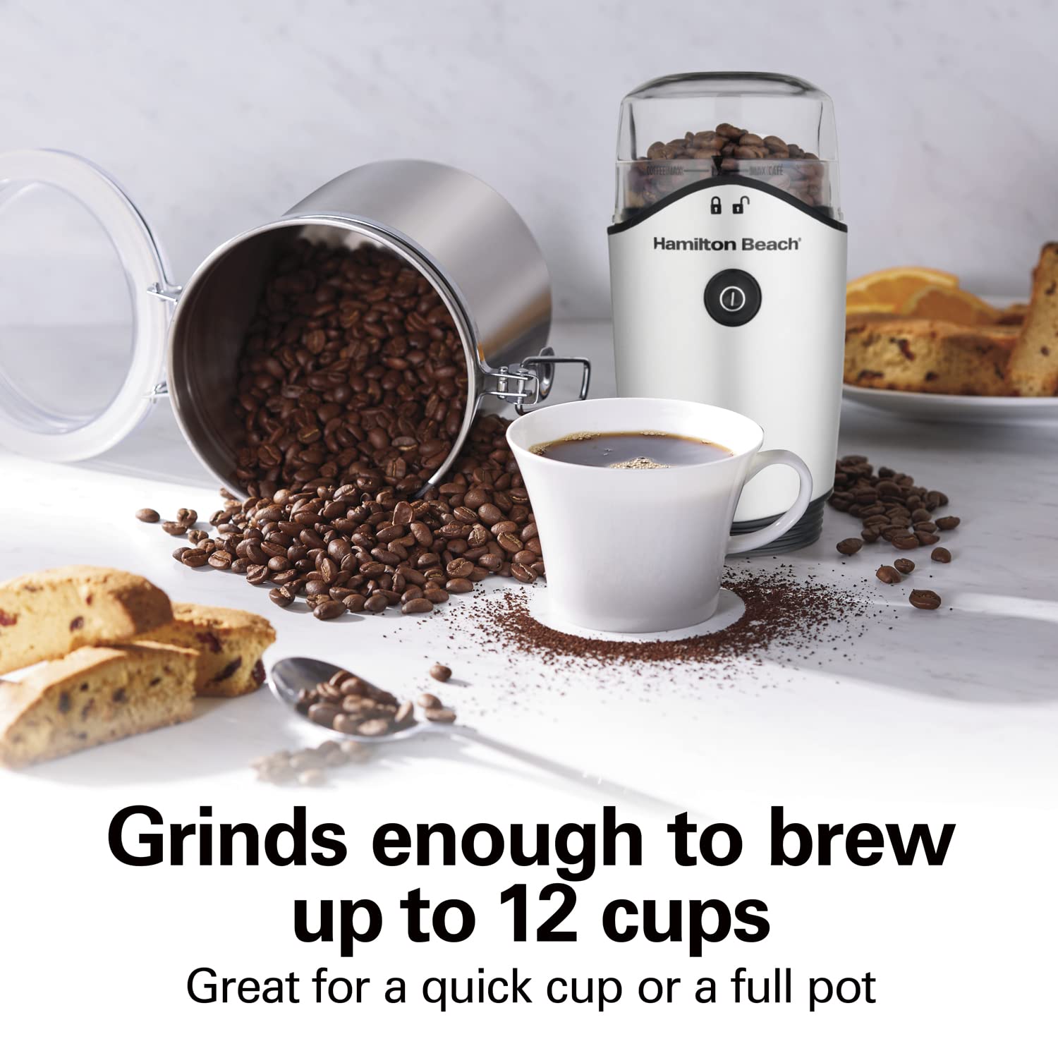 Hamilton Beach 4.5Oz Electric Coffee Grinder For Beans, Spices & More, Stainless Steel Blades, Silver (80350Rv)