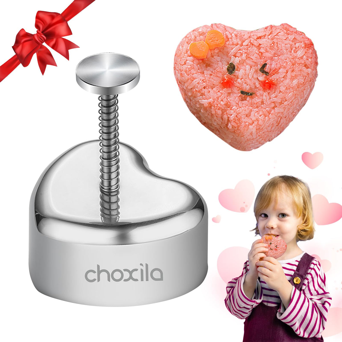 Heart-Shaped Onigiri Mold, Stainless Steel Rice Ball Mold, Valentines Day Gifts For Kids, Heart-Shaped Spam Musubi Mold