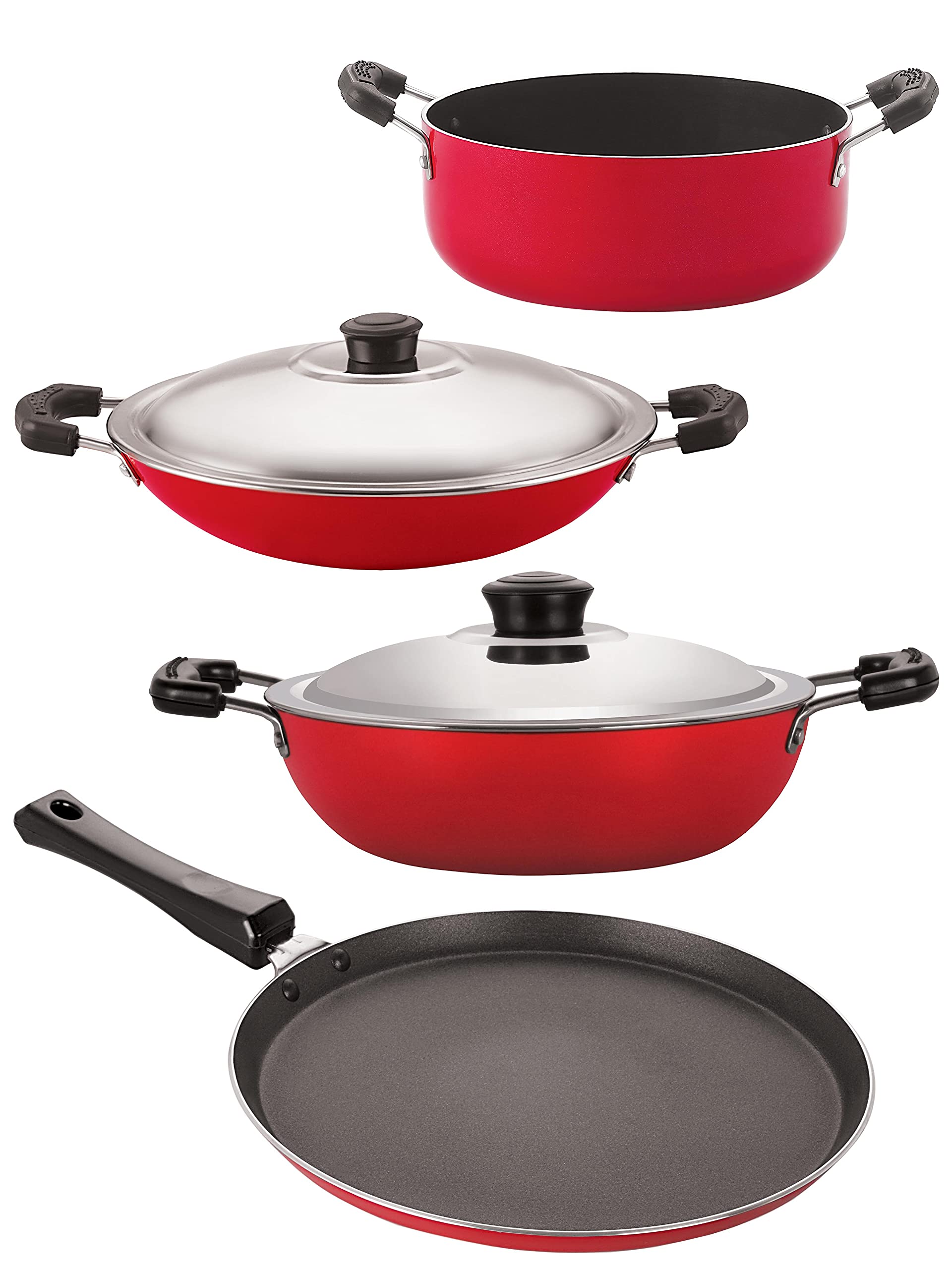 Nirlon NonStick Aluminium Heat Resistance Cookware Set Of 4 Pieces With Bakelite Handle (Ft12_Dkd(M)_Ac_Cs24)