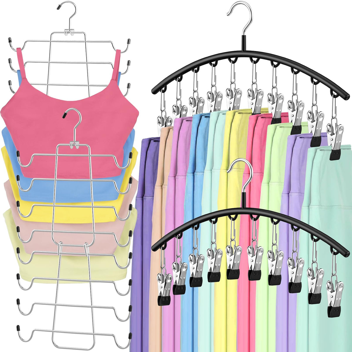 Tomcare 2 Pack Tank Top Hanger Sport Bras Organizer And 2 Pack Leggings Organizers Metal Yoga Pants Hangers With 20 Clips Space
