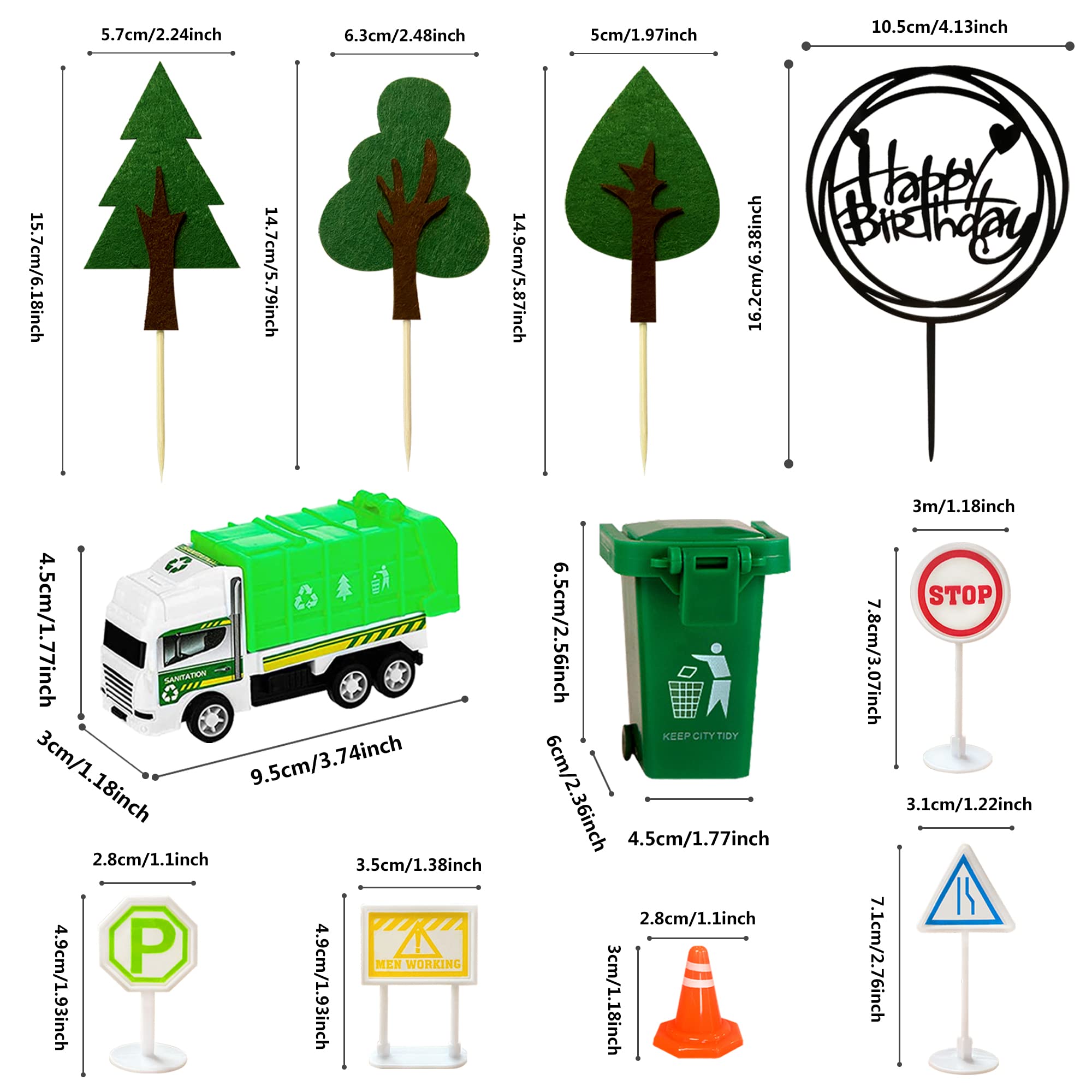 17Pcs Garbage Truck Cake Topper Trash Truck Cake Decorations Trash Can Birthday Party For Trash Truck Waste Management Recycling