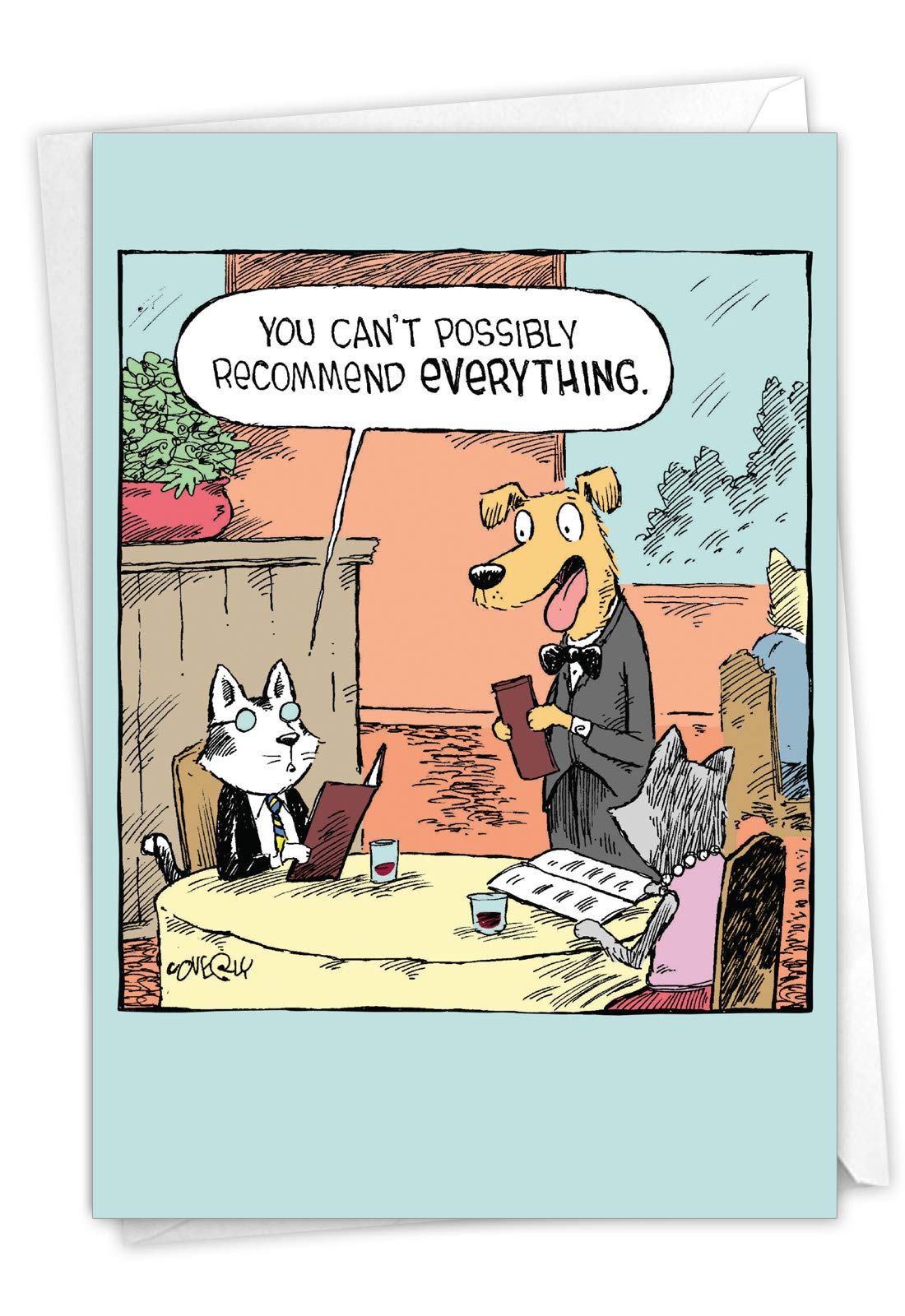 Nobleworks - 1 Humor Birthday Card With Envelope - Funny Cartoons For Birthday Greetings, Celebration Notecard - Waiter Recommen