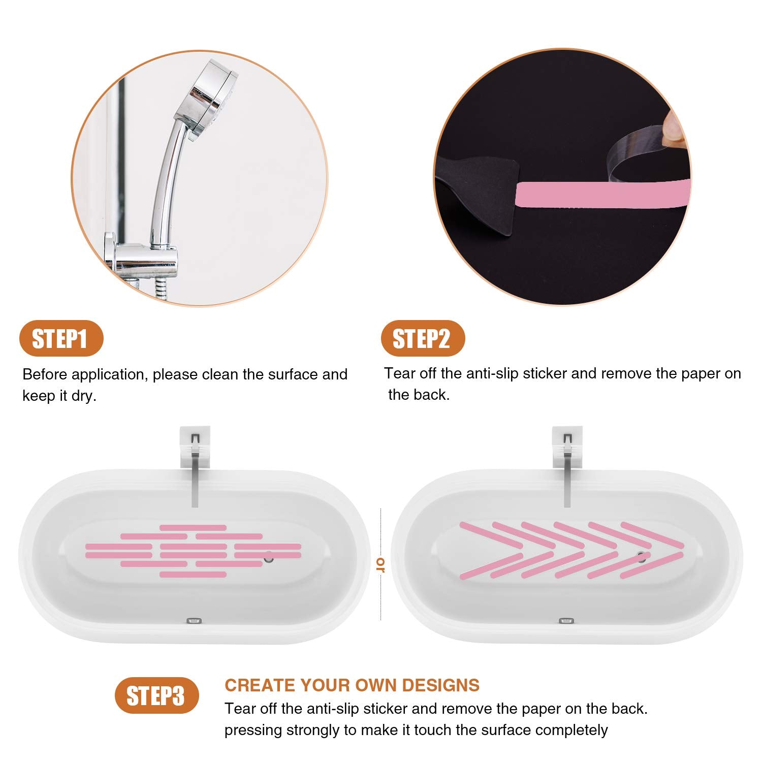 Secopad Non-Slip Bathtub Stickers Safety Bathroom Tubs Showers Treads Adhesive Decals Scraper (Pink)