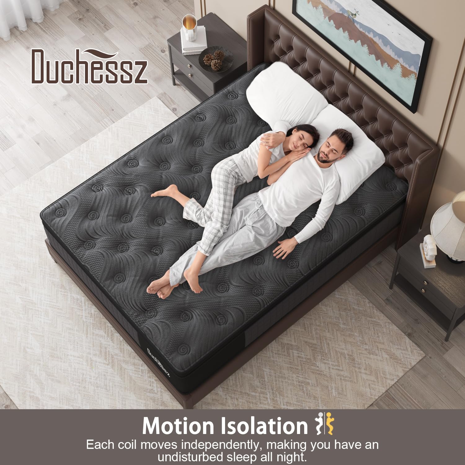 Duchessz Queen Mattress, 14 Inch Hybrid Mattress Black With Gel Memory Foam And Individually Pocket Innerspring Euro Top Mattres