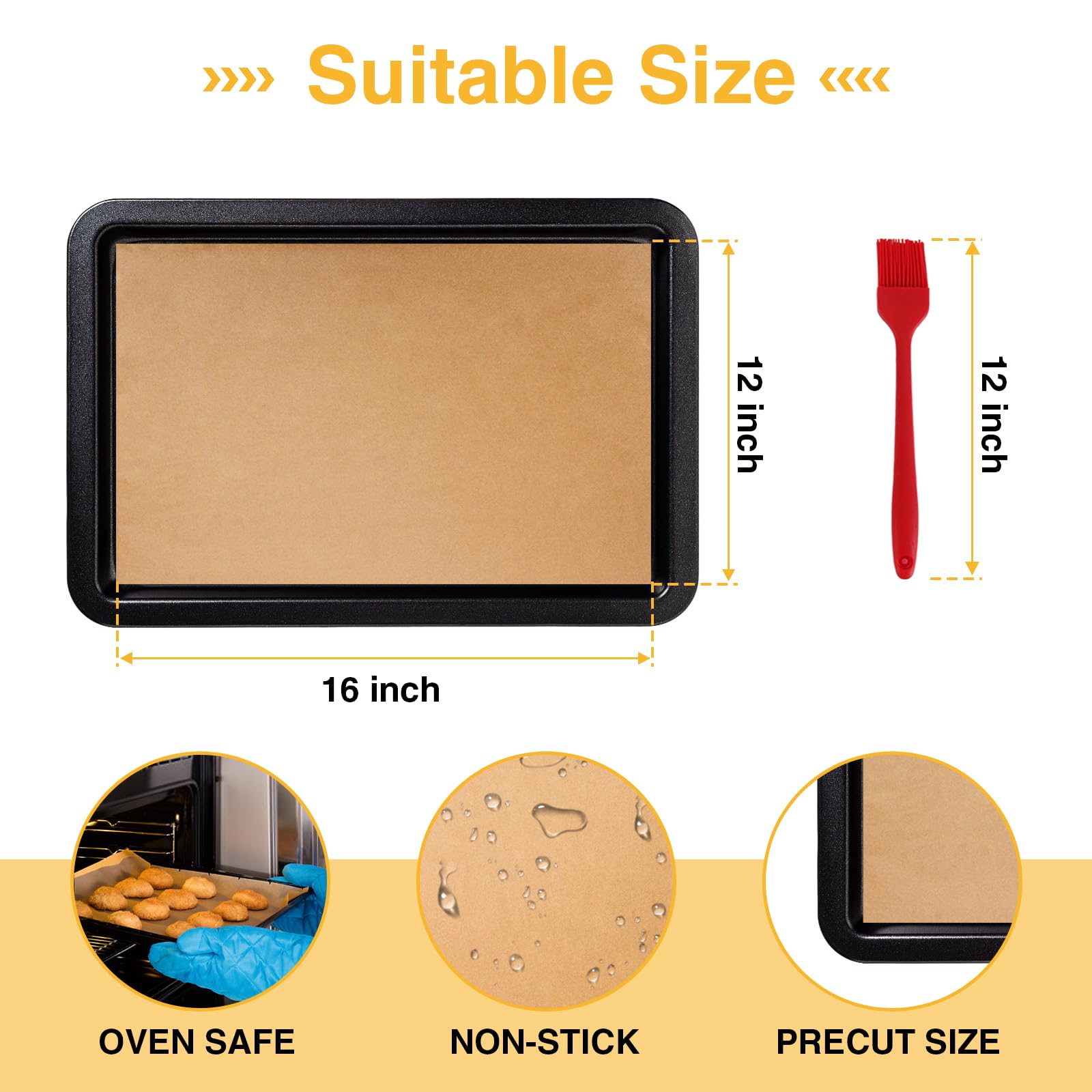 300 Pcs Parchment Paper Sheets - Oamceg 12X16 Inch No Chemical Non-Stick Unbleached Pre-Cut Parchment Paper With A Silicone Brus