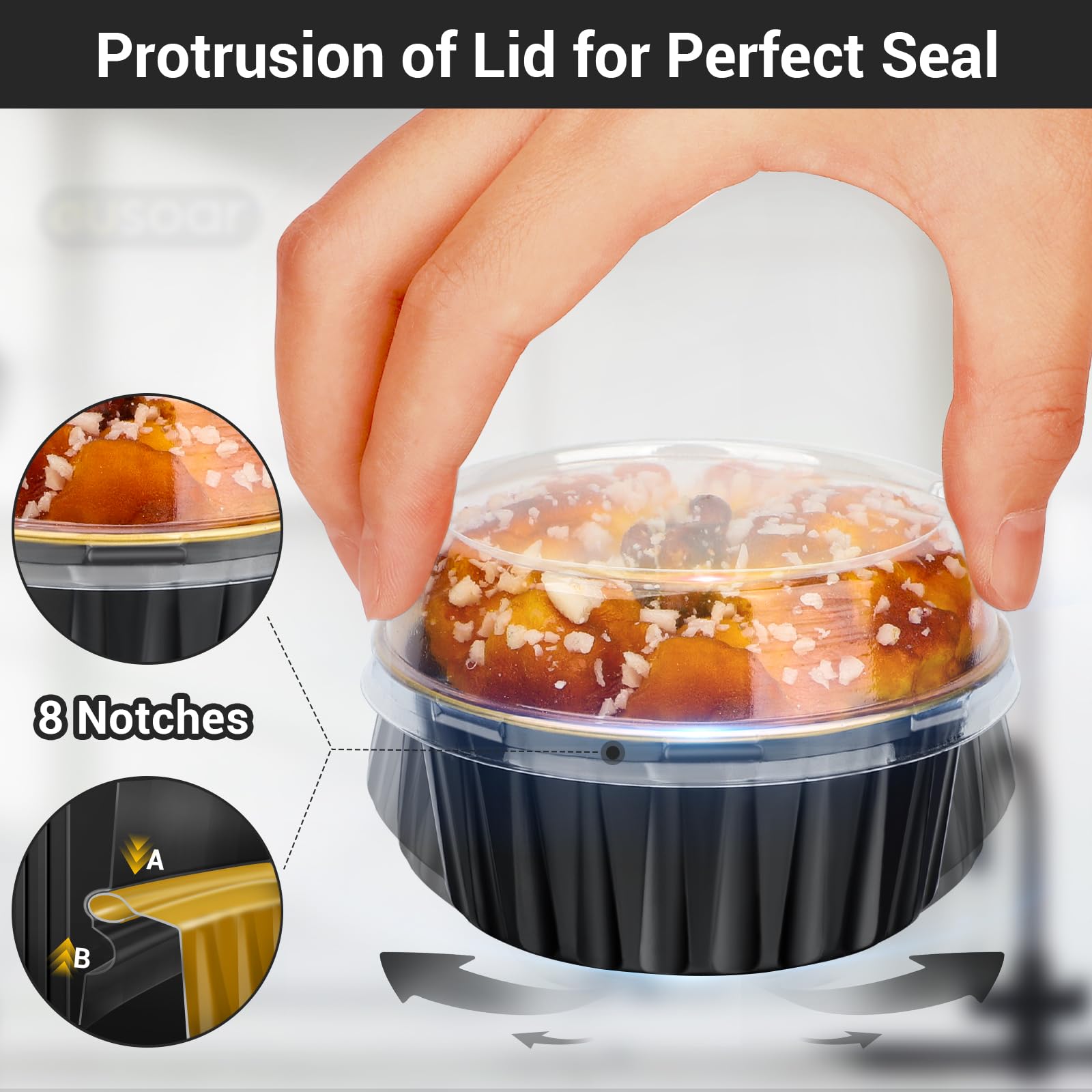 Eusoar Ramekins With Lids, 25Pcs 5Oz Cupcake Liners Aluminum Foil Baking Dessert Cups Holders, Mini Muffin Creme Brulee Disposab