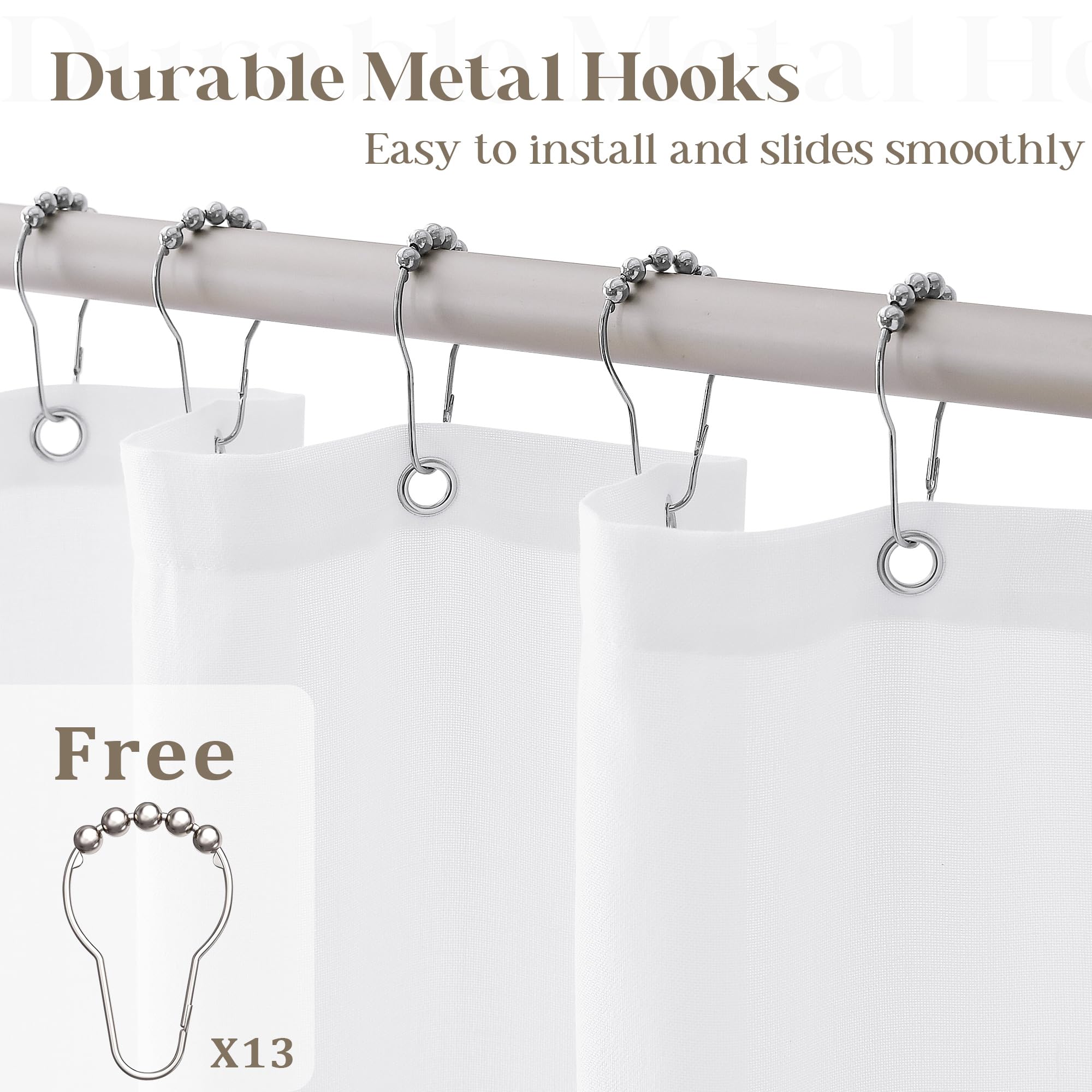 White Linen 90 Inch Shower Curtain Extra Long Cloth Shower Curtains For Bathroom Boho Farmhouse Water Repellent Extra Tall Showe