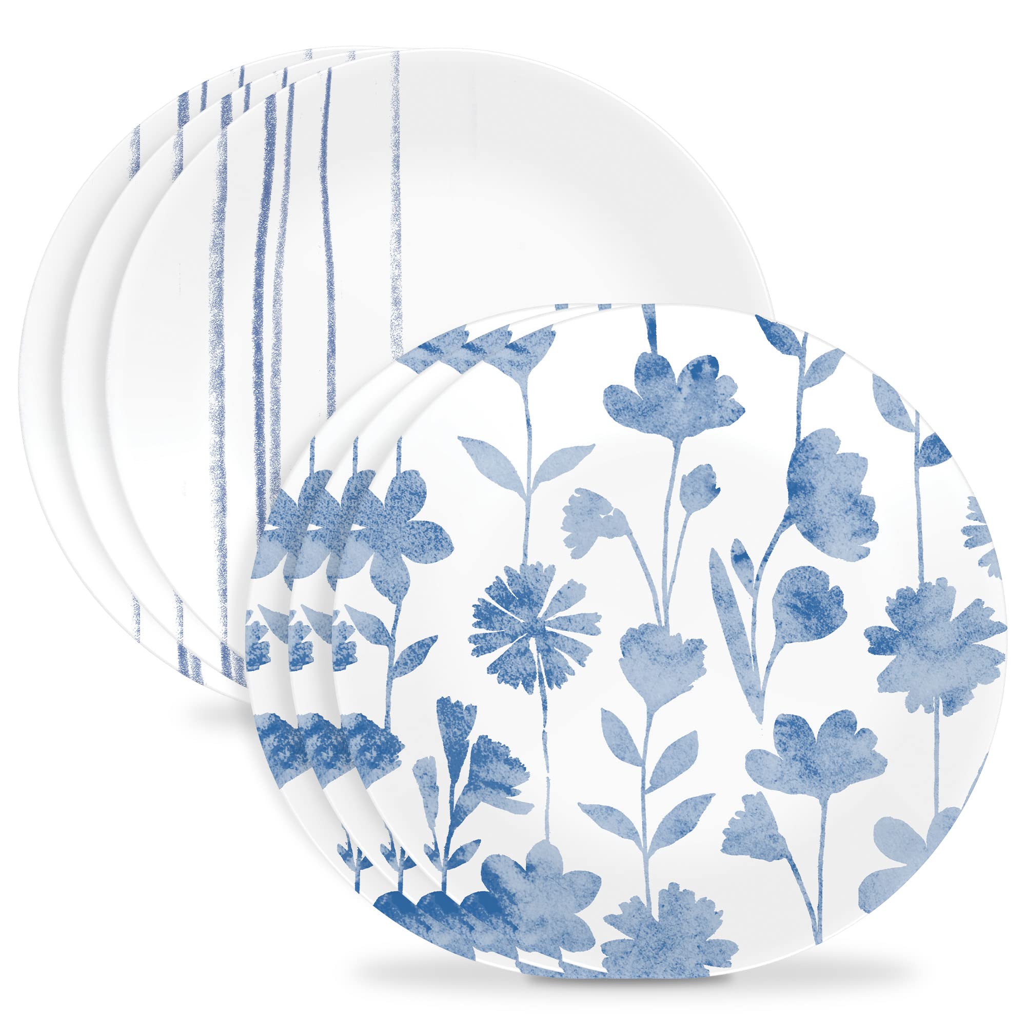 Corelle 6-Piece 8.5 Vitrelle Glass Lunch Plates, Lightweight, Scratch Resistant - Botanical Stripes