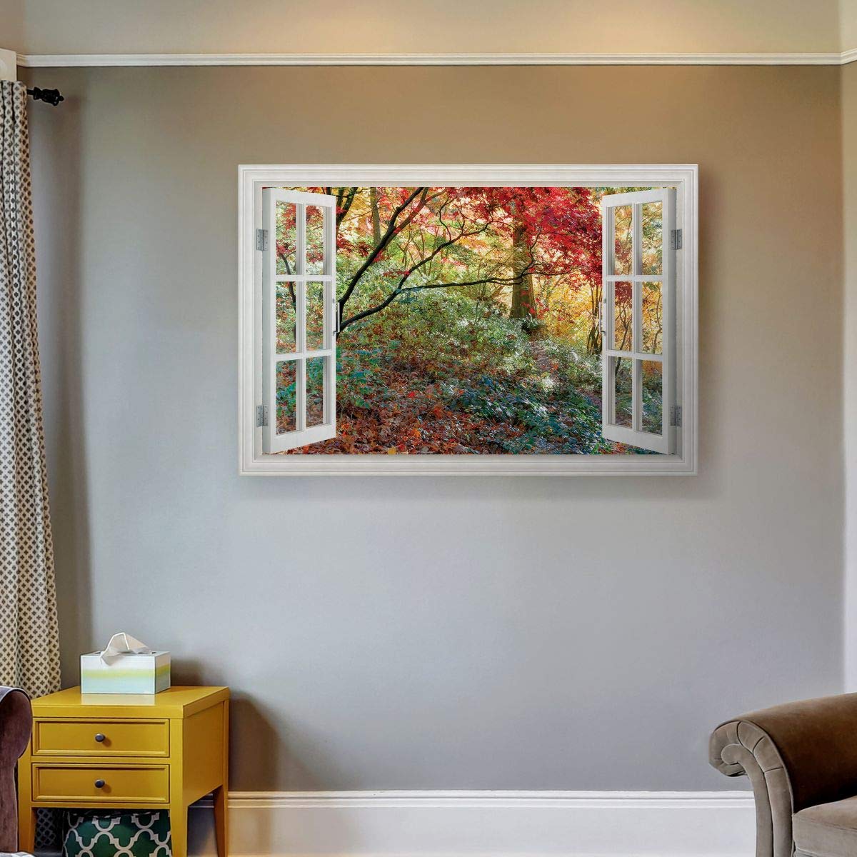 Renditions Gallery Nature Canvas Wall Art Home Paintings Artwork Colorful Autumnal Forest Botanical Window View Modern Romantic Decorations for Bedroom Office Kitchen Prints - 18''x27'' LT21