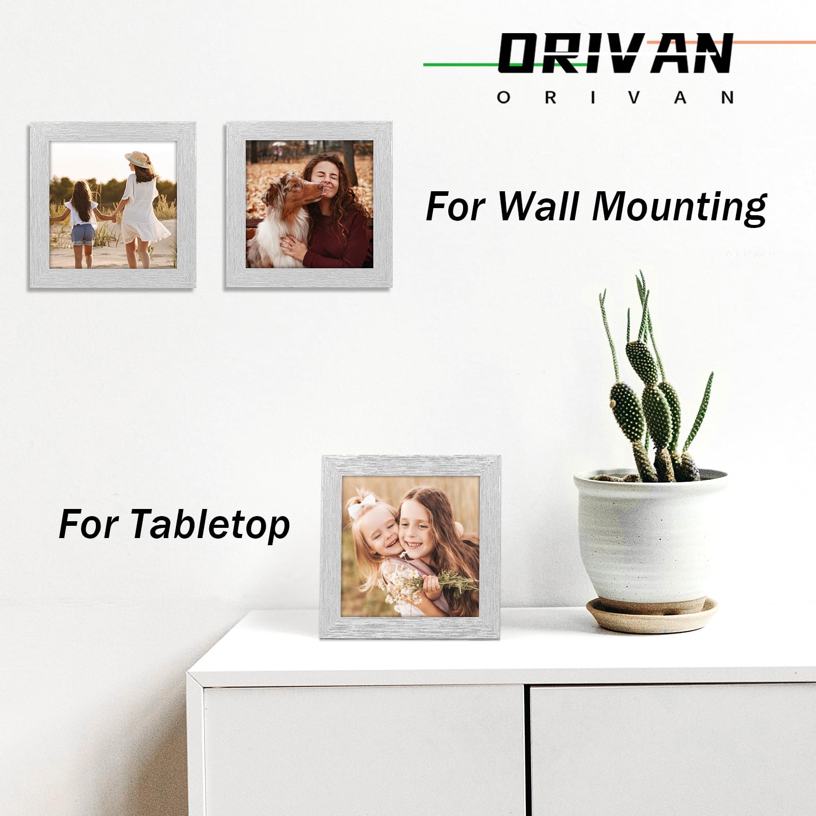 ORIVAN 5x5 Picture Frame Wood Display 5x5 Picture Distressed Silver Square Photo Frame for Wall and Tabletop Decoration