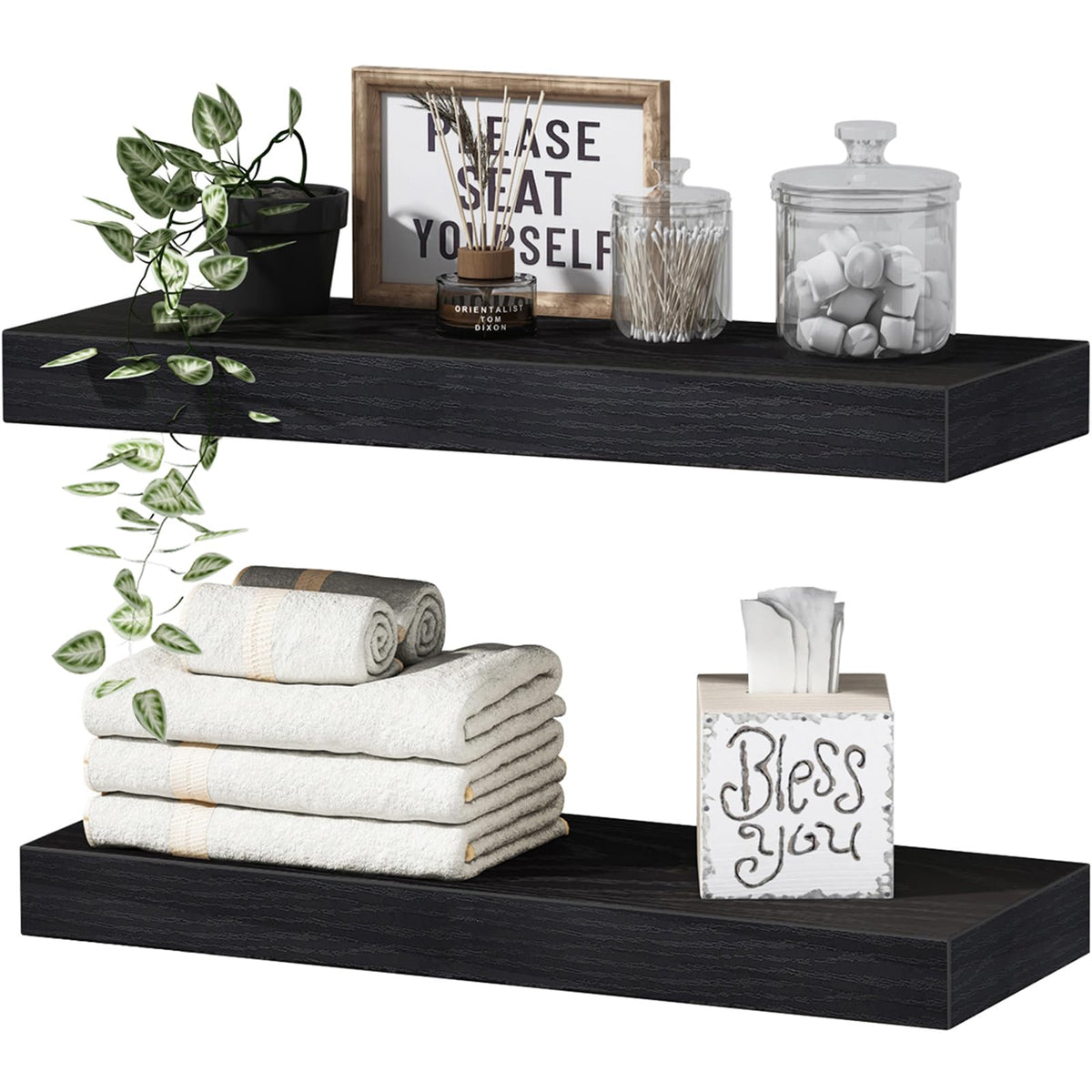 Qeeig Black Bathroom Shelves Floating Shelves For Wall Shelf Over Toil ...