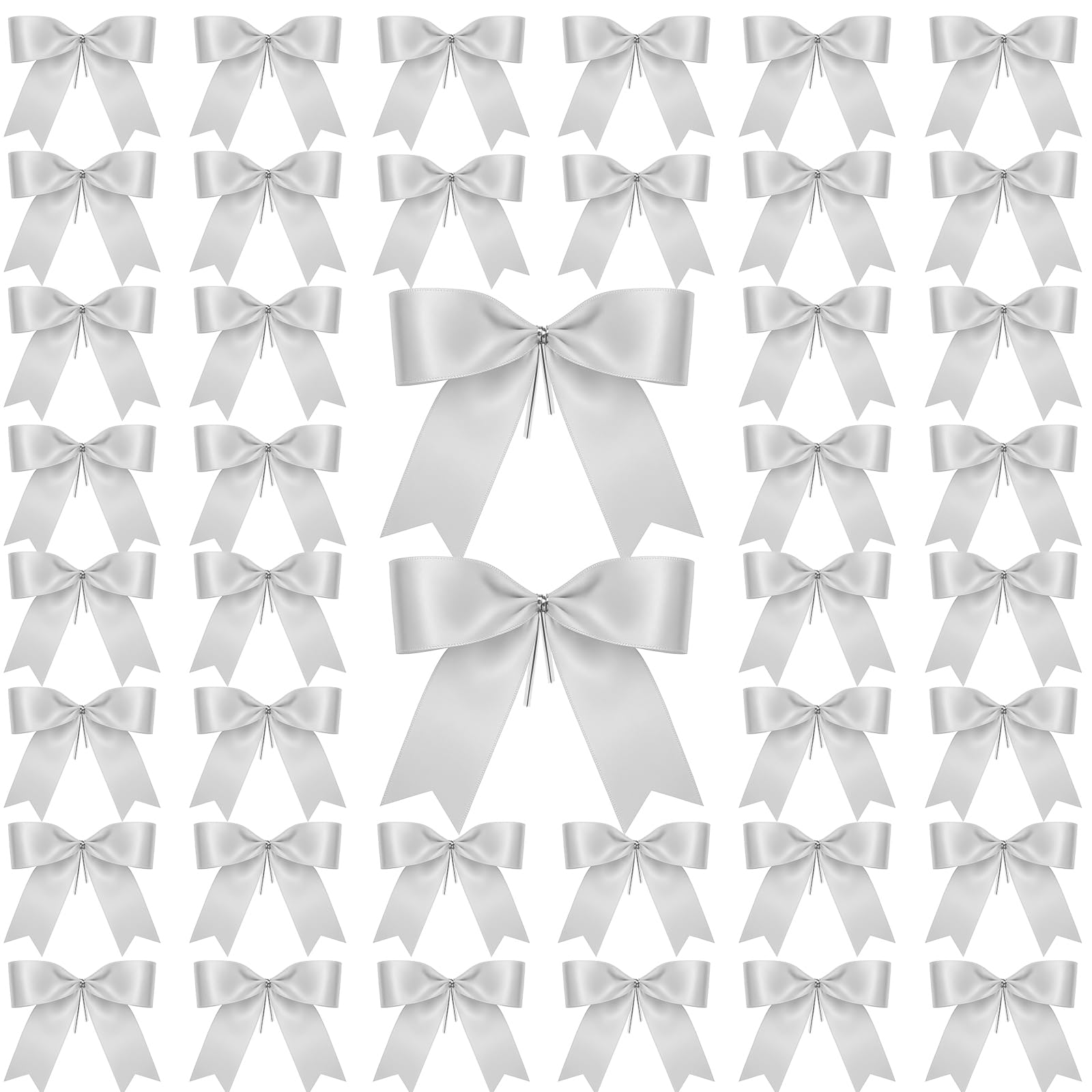 Sumind 48 Pieces Christmas Bow Mini Sliver Ribbon Bow Tie 3 Wreath Ornaments for Christmas Tree Xmas Decoration