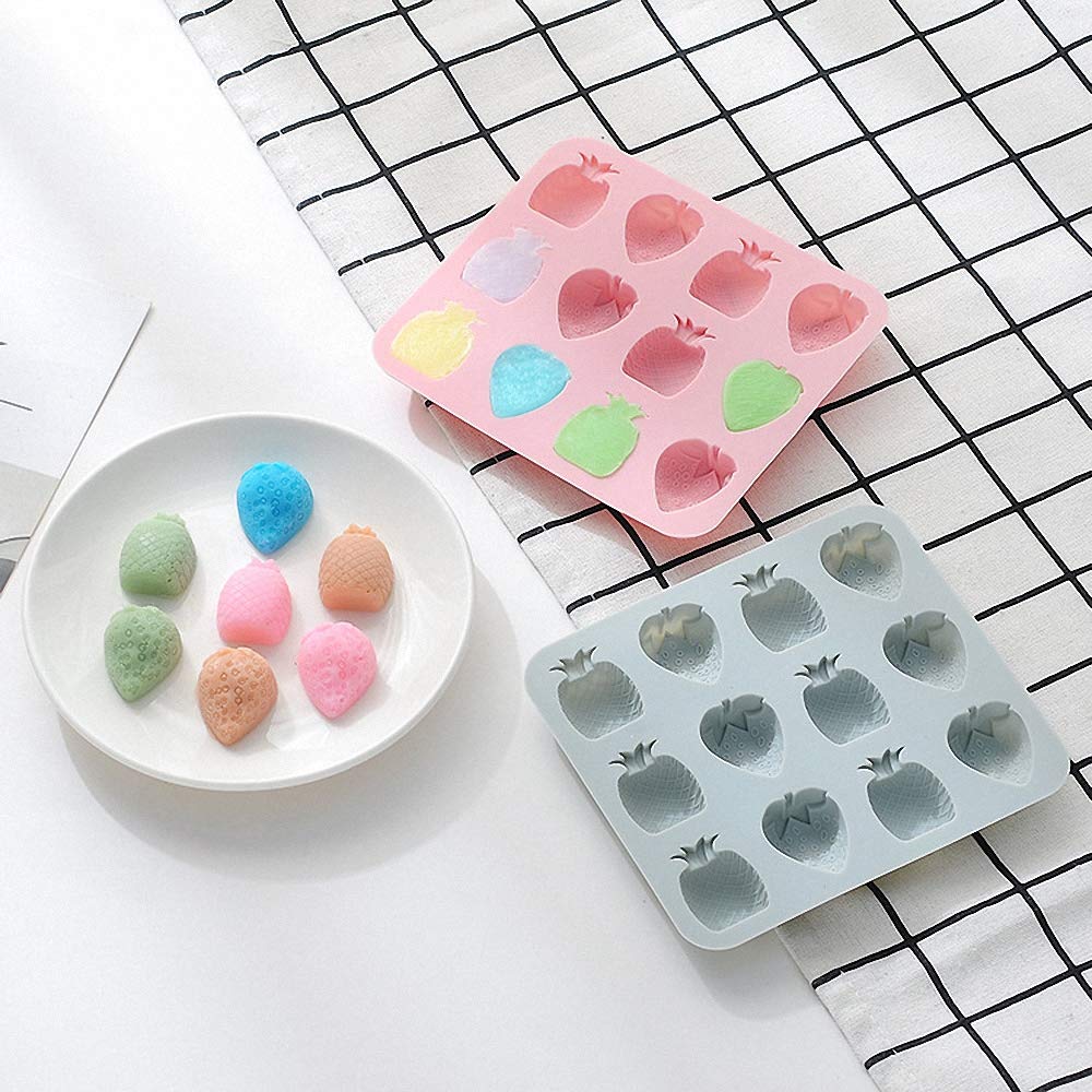 Fewo 2 Pack Strawberry Pineapple Silicone Molds For Chocolate Candy Gummy Gelatin Jello Jelly Baking Cake Soap Crayons Wax Melt