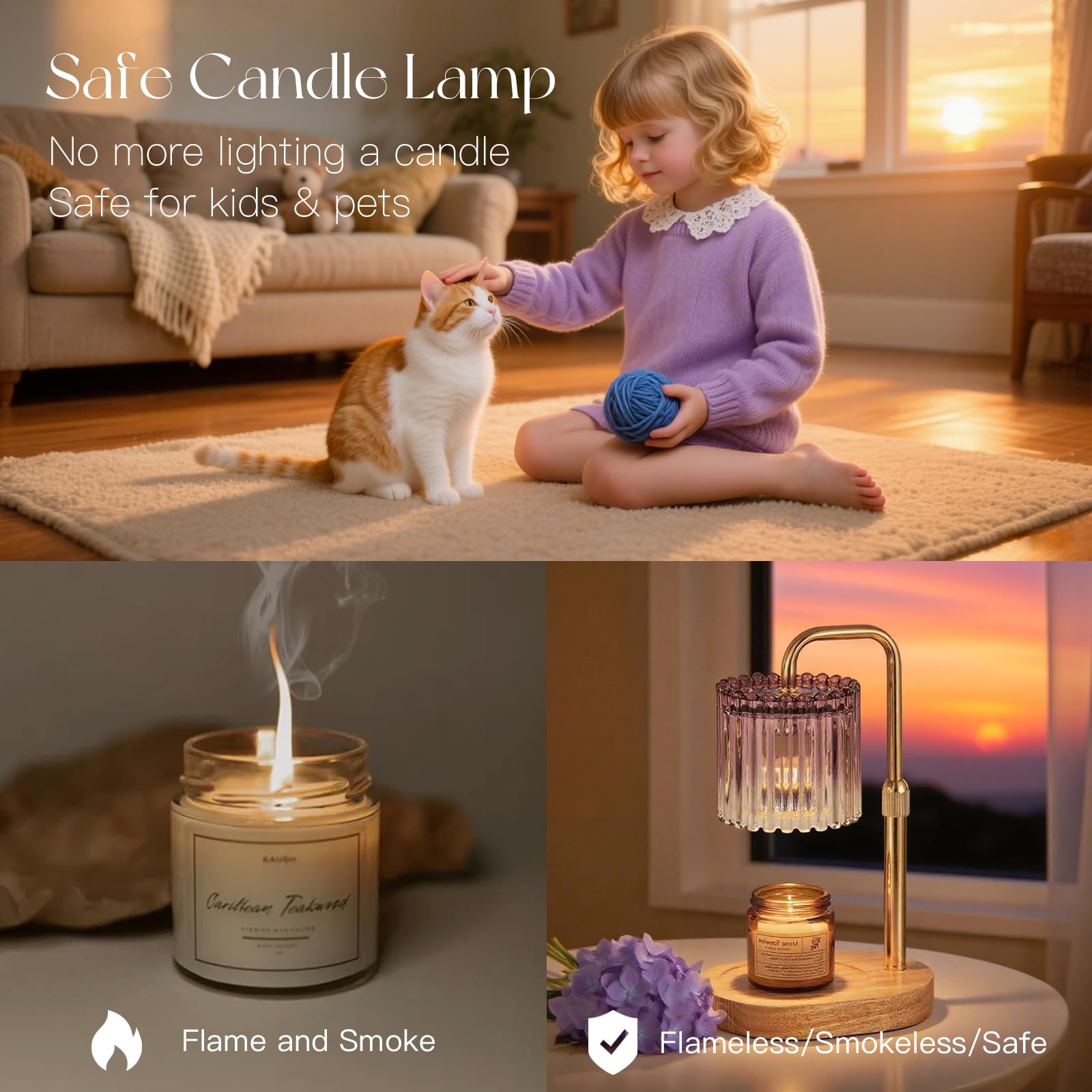 Candeldo Candle Warmer Lamp with Timer: Purple Candle Warming Lamp with 2 Bulbs Height Adjustable Wax Melt Dimmable Bedroom Deco