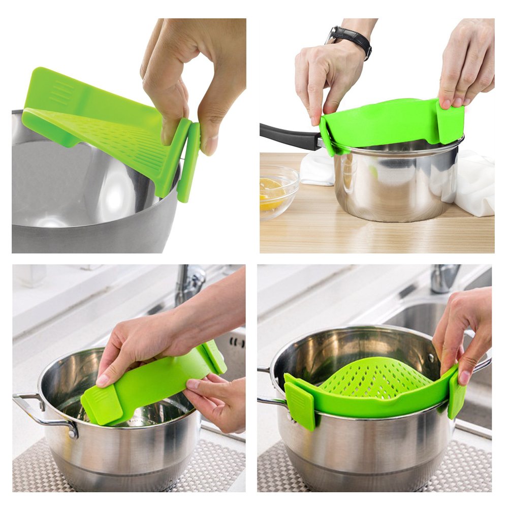 Snap Strainer, Dakuan 2 Packs Of Hands-Free Clip-On Heat Resistant Colander Pour Spout For Pasta Vegetable Noodles Pot Bowl Pan
