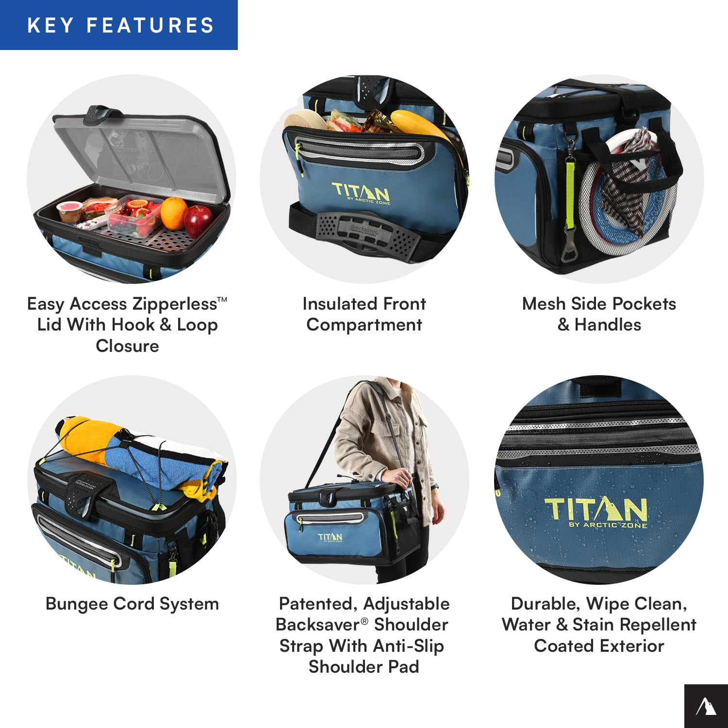 Titan by Arctic Zone 48 Can Zipperless Soft Cooler with HardBody Liner, Marine Blue