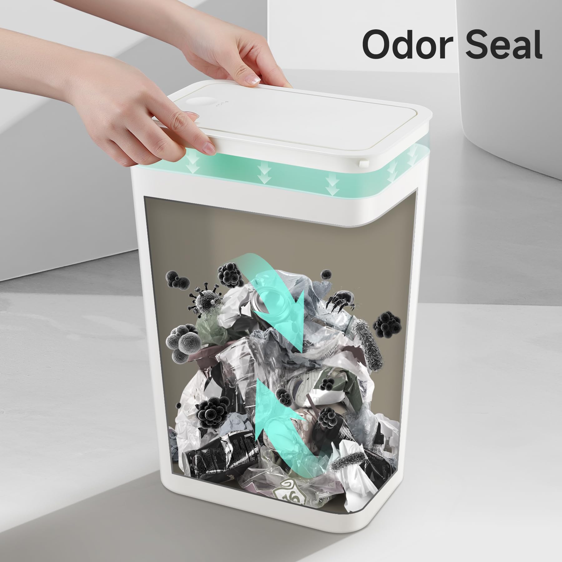 TIPGO Bathroom Trash Can with Lid, 4 Gallon / 15 Liter Small Garbage Can, Press Top Bin, Plastic Wastebasket with Pop-Up Lid for