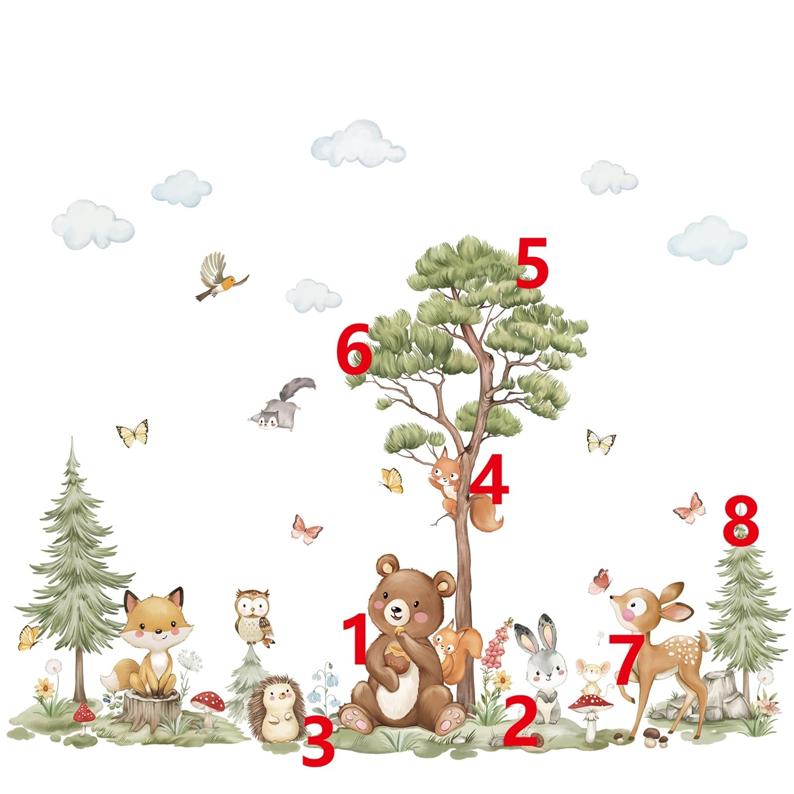 Wondever Woodland Animals Wall Stickers Large Pine Tree Forest Bear Deer Fox Peel And Stick Wall Art Decals For Baby Nursery Kid