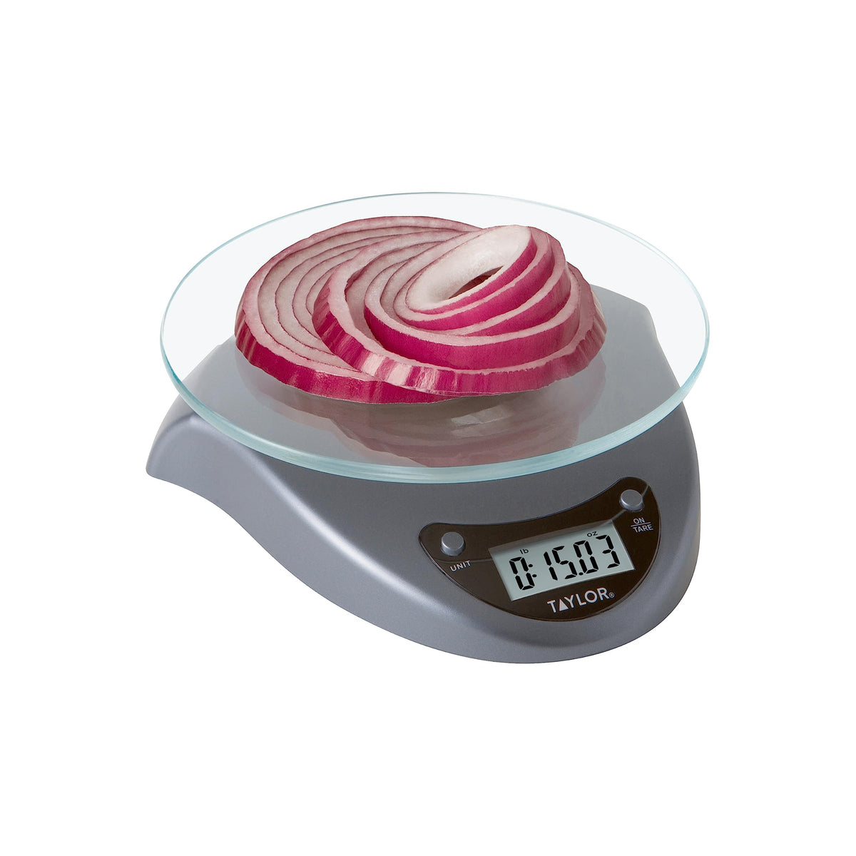 Taylor Digital Kitchen Scale With Glass Platform, Tare Button, And Plastic Body Weighs Up To 11 Pounds Capacity, Silver