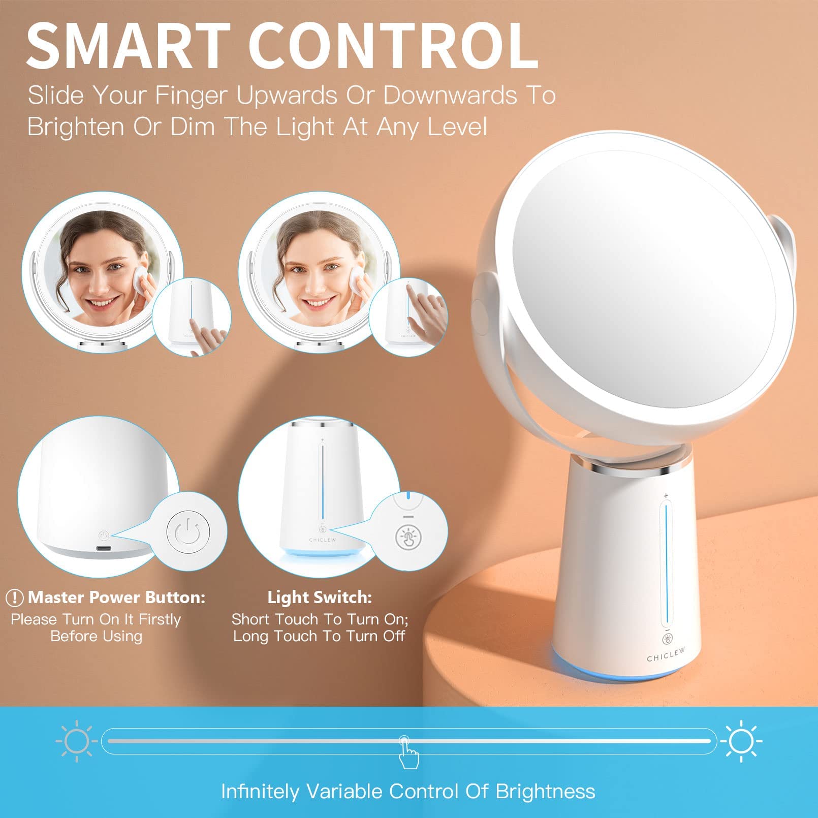 Chiclew 9    Large Magnifying Mirror With Light, 1X/12X Rechargeable Lighted Makeup Mirror With Magnification, 3 Color Modes & S