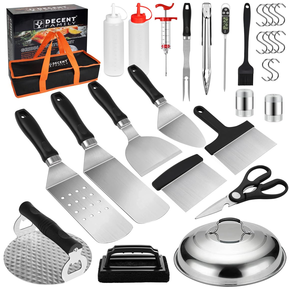 Dy Decent Family 30Pcs Griddle Accessories Kit For Blackstone, Flat Top Grill Accessories, Spatula Set With Enlarged Spatulas, B