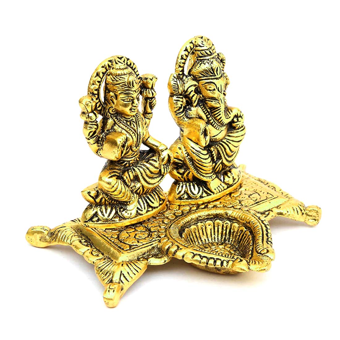 Dealfry Laxmi Ganesh Murti Idol Diya Puja Deepak - Antique Metal Statue Diwali Home Decoration Items For Showpiece Oil Lamp Deco