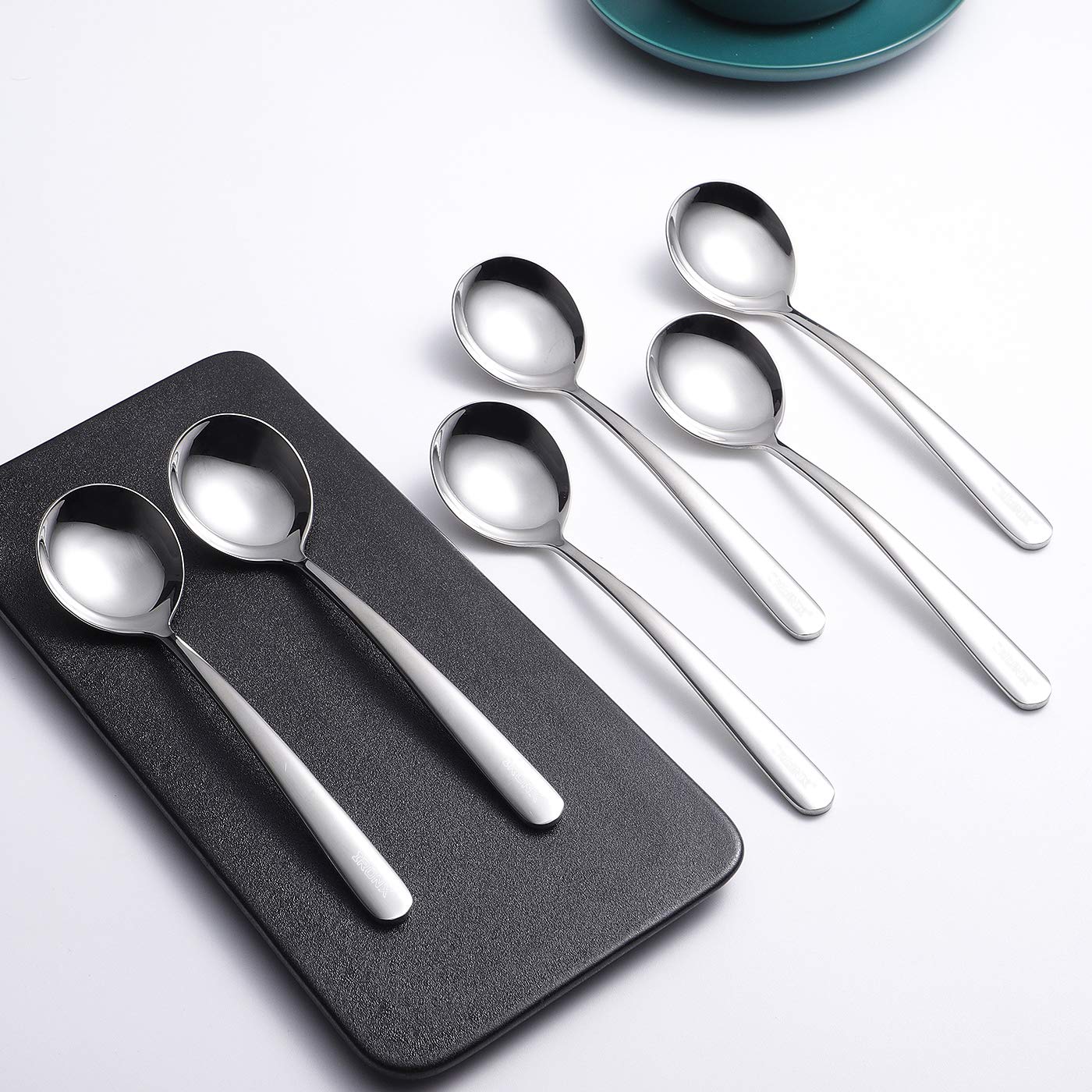 Soup Spoons 6-Pack 18/10 Stainless Steel Large And Heavy Duty Round Spoons Elegance Series 7 Inch Long 1.9 Ounces Weight By Iron