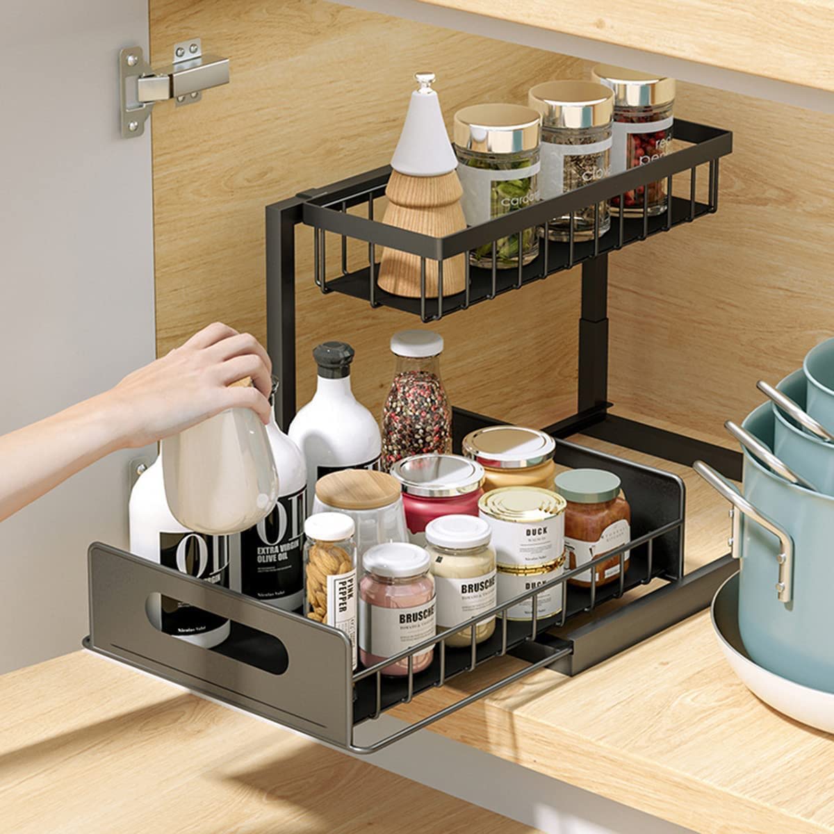Ruixue Under Sink Organizer And Storage, Pull Out Cabinet Organizer, 2-Tier Slide Out Sliding Shelf Under Cabinet Storage, Enhan