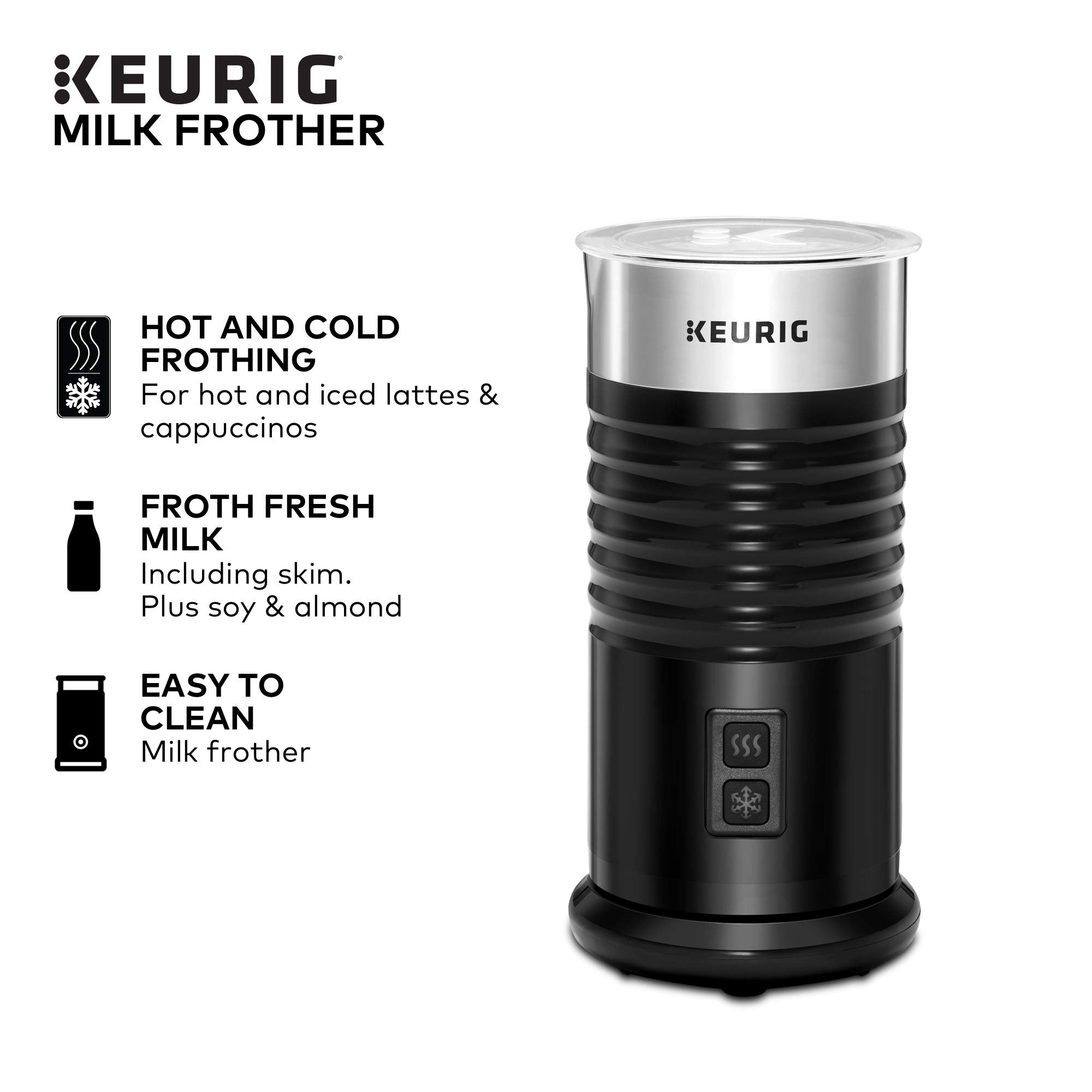 Keurig Standalone Frother Works Non-Dairy Milk, Hot And Cold Frothing, 6 Oz, Black
