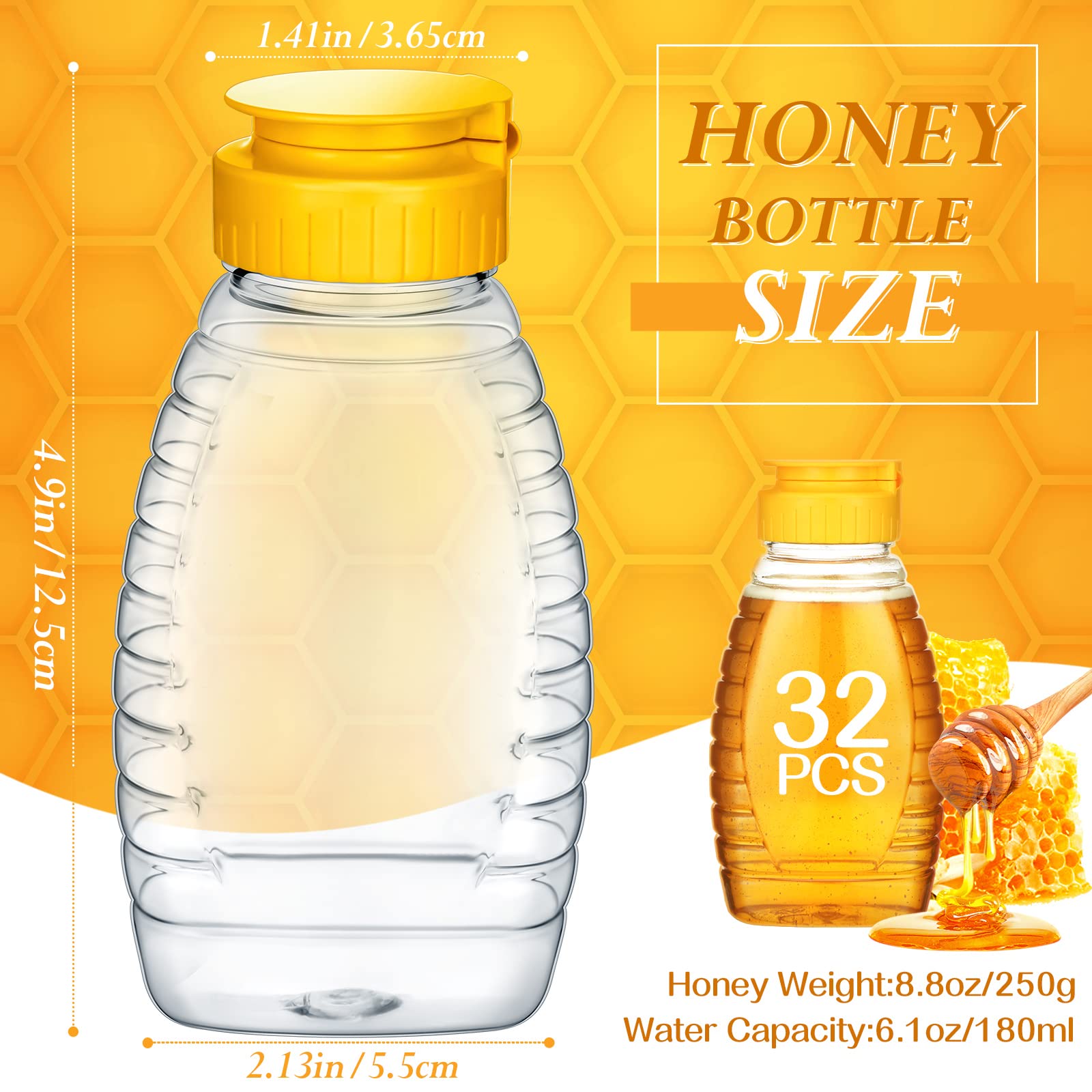 Eccliy 32 Pcs 8.8 Oz Clear Plastic Honey Jar Empty Honey Bottles With Caps Refillable Honey Containers Leakproof Honey Squeeze B