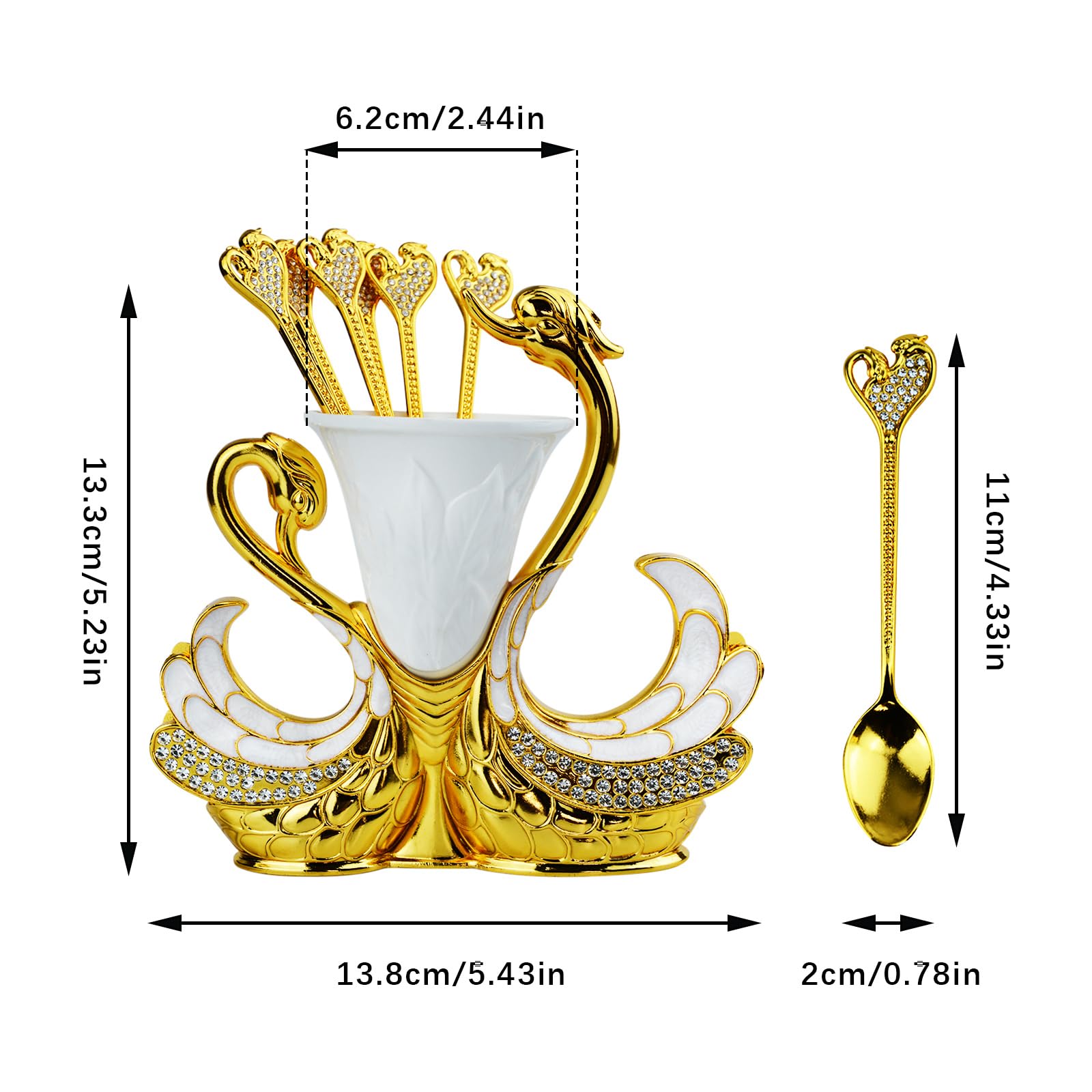 Coffee Spoon Set, Metal Swan Base Holder Dessert Spoon Organizer With 6Pcs Spoons Teaspoon Dessert Flatware Set For Coffee Fruit