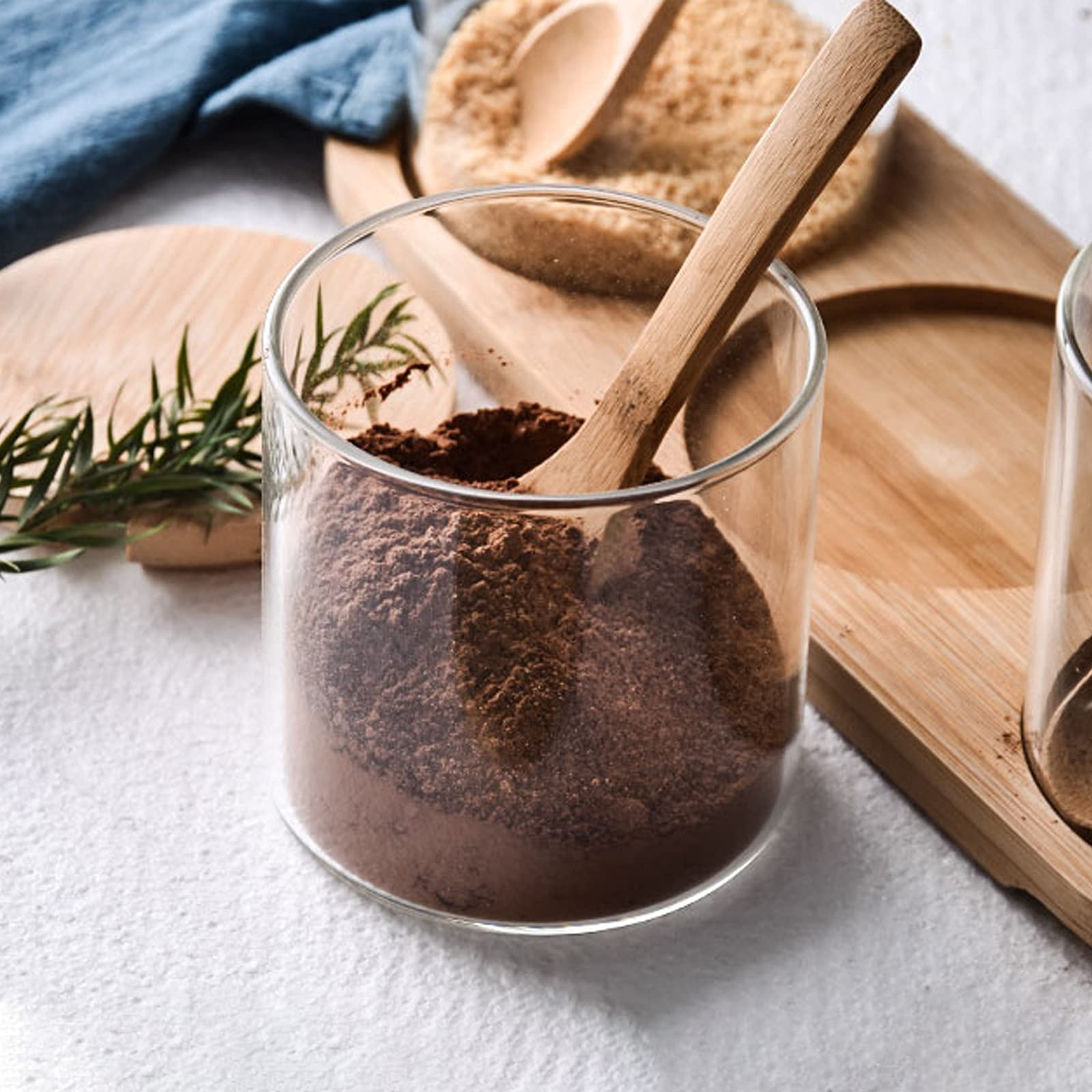 2 Sets 300ML/10Oz Clear Glass Jar with Bamboo Lid and Wooden Spoon  Cute Sugar Bowl Bath Salt Storage Canister Seasoning Container Condiment Pot with Scoop for Spice  Pepper for Kitchen  Countertop