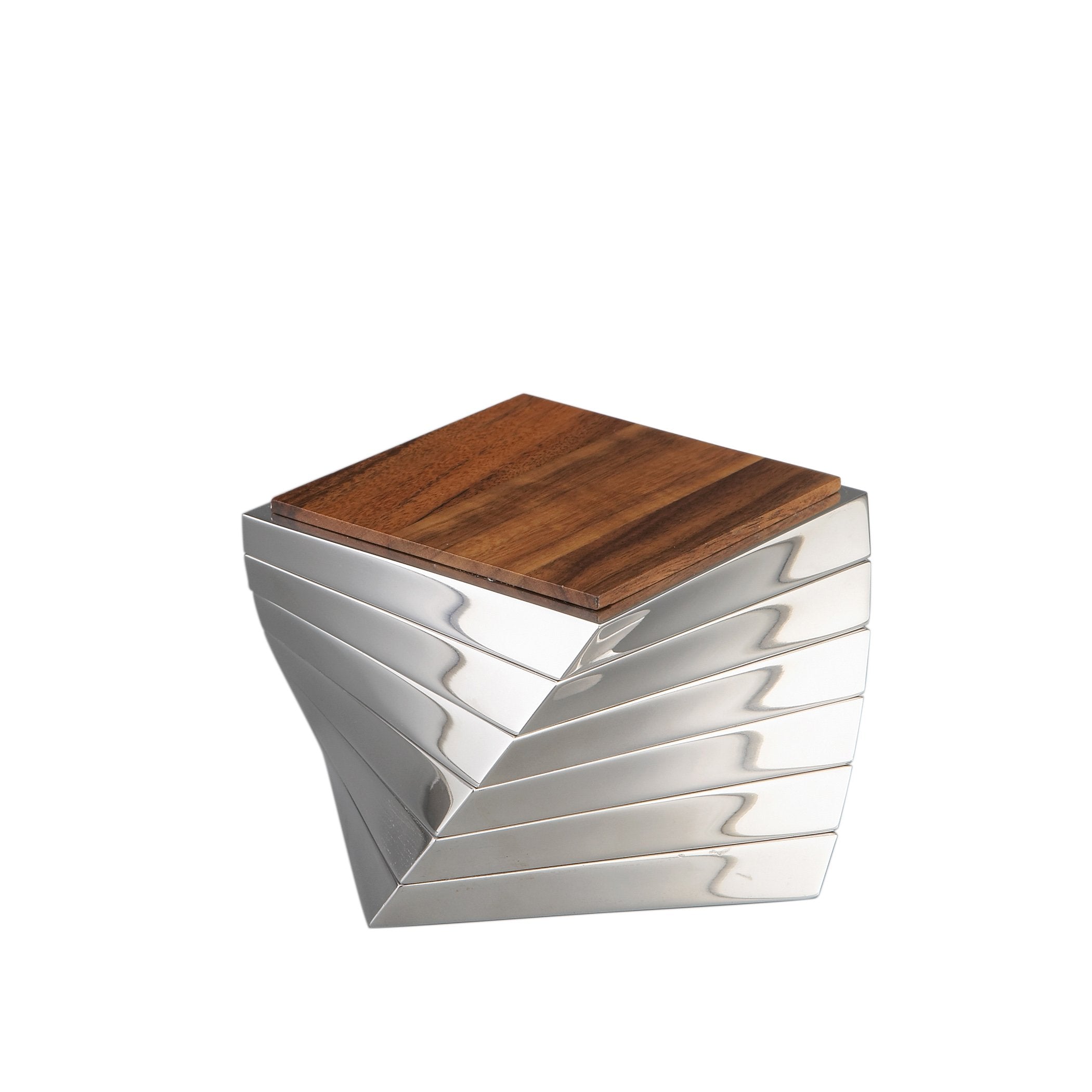Nambe Twist Coaster 6-Piece Set | Wooden Drinks Coasters For Tabletop Protection | Made Of Acacia Wood And Metal Alloy | Unique