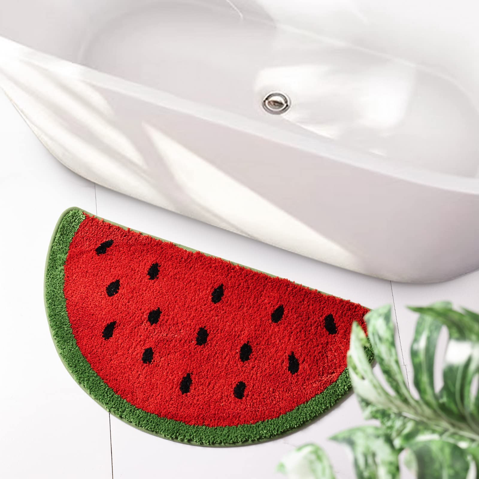 Frozzur Watermelon Cute Bath Mat For Bathroom, Summer Welcome Mat Non Slip Fruit Shaped Washable Bathtub Rug Bathroom Tub Waterm