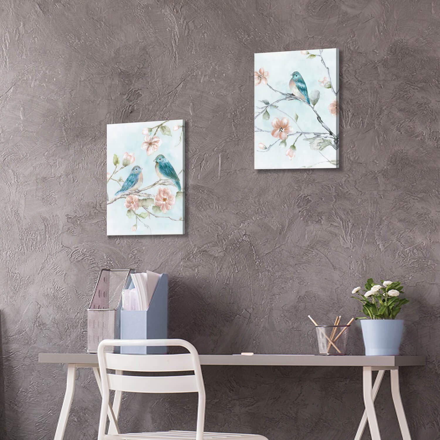 Utop-Art Birds Pictures Wall Art Canvas: Birds On Beautiful Flowers Branch Prints On Canvas Painting For Bedroom(12 ''X16 ''X2Pa
