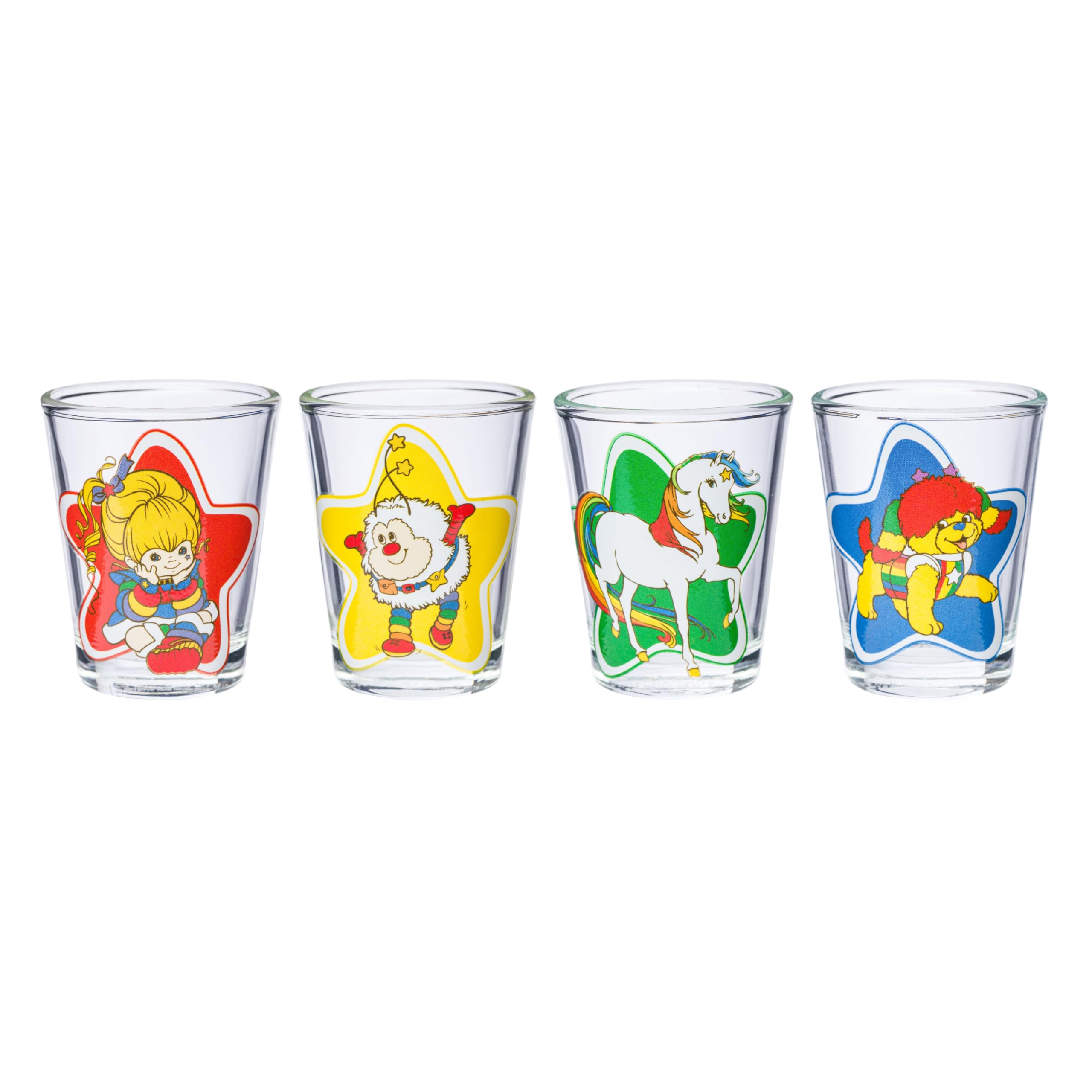 Silver Buffalo Rainbow Brite 4 Piece Mini Glass Set Featuring Starlite, Twink, Rainbow Brite, and Puppy Brite, 1.5 Ounces