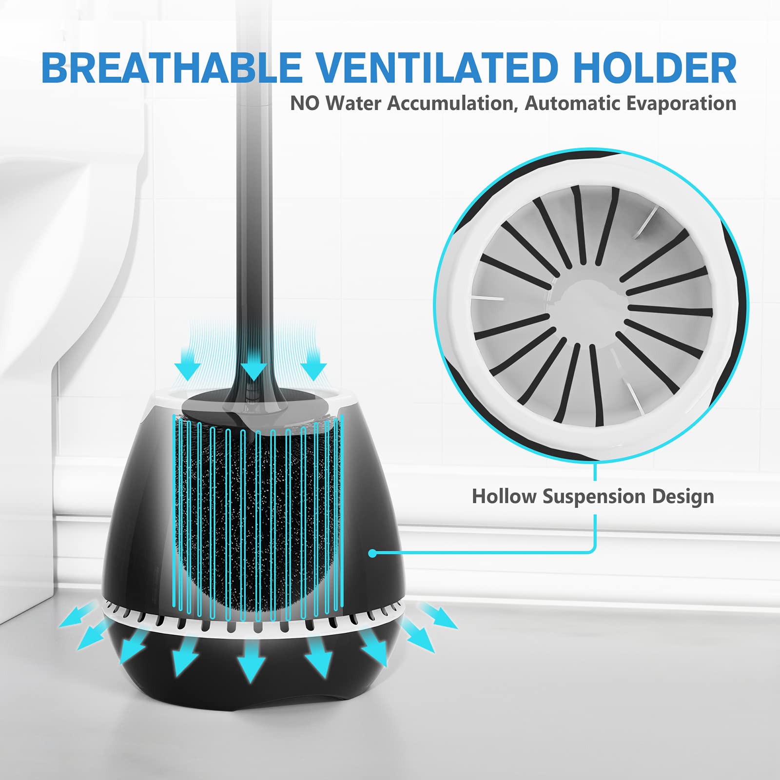 Toilet Brush 2 Pack, Toilet Bowl Brush With Ventilated Holder And Ergonomic Long Handle, Durable Bristles Toilet Scrubber Set Fo