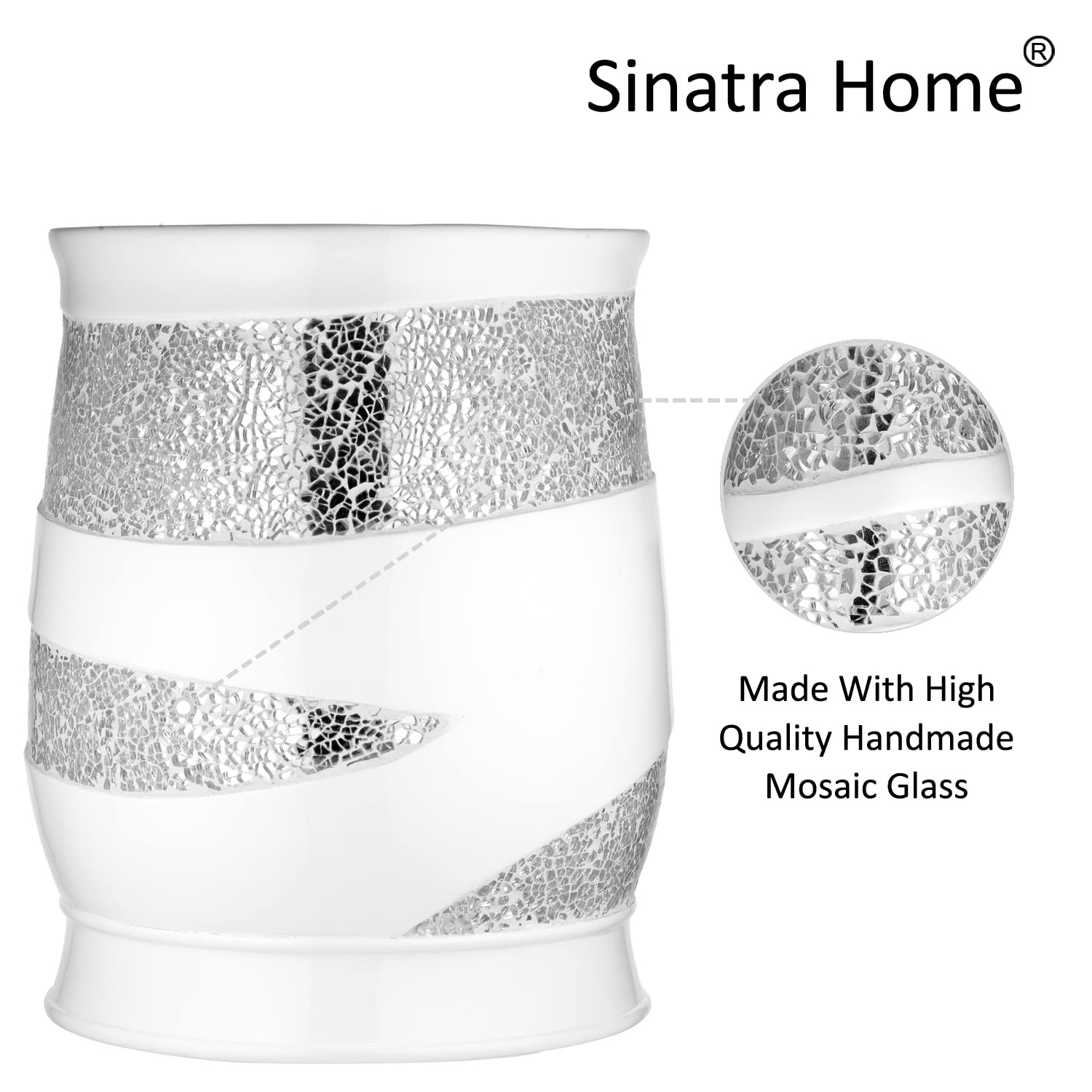 Zahari Home Sinatra Waste Basket Decorative Beautiful Designs Bathroom Bedroom Living Room Decor, White