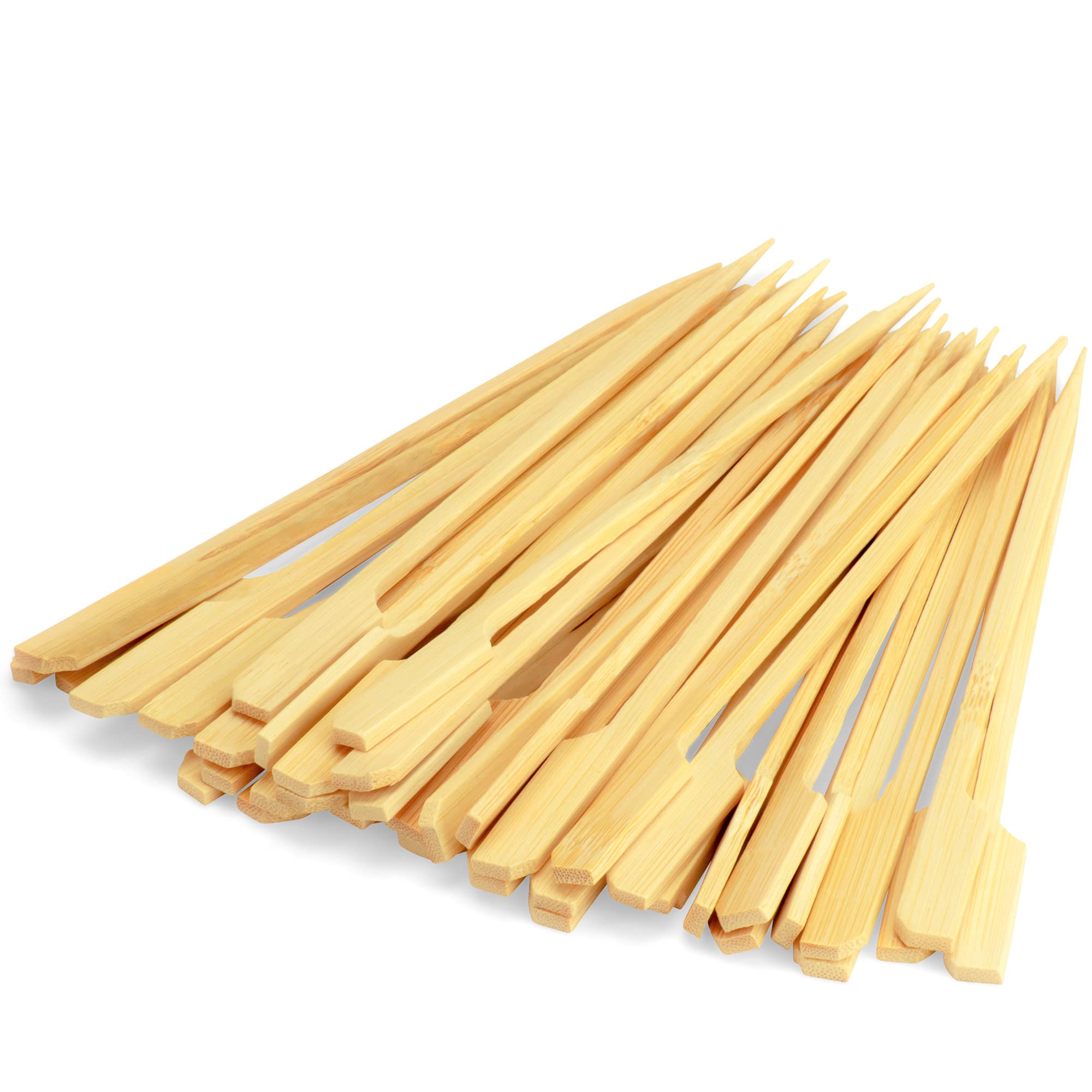 Decorrack 100 Natural Bamboo Skewers Paddle Picks, 6-Inch Wood Barbecue, Kabob Skewers For Grill, Appetizers, Fruit Sticks, Cock