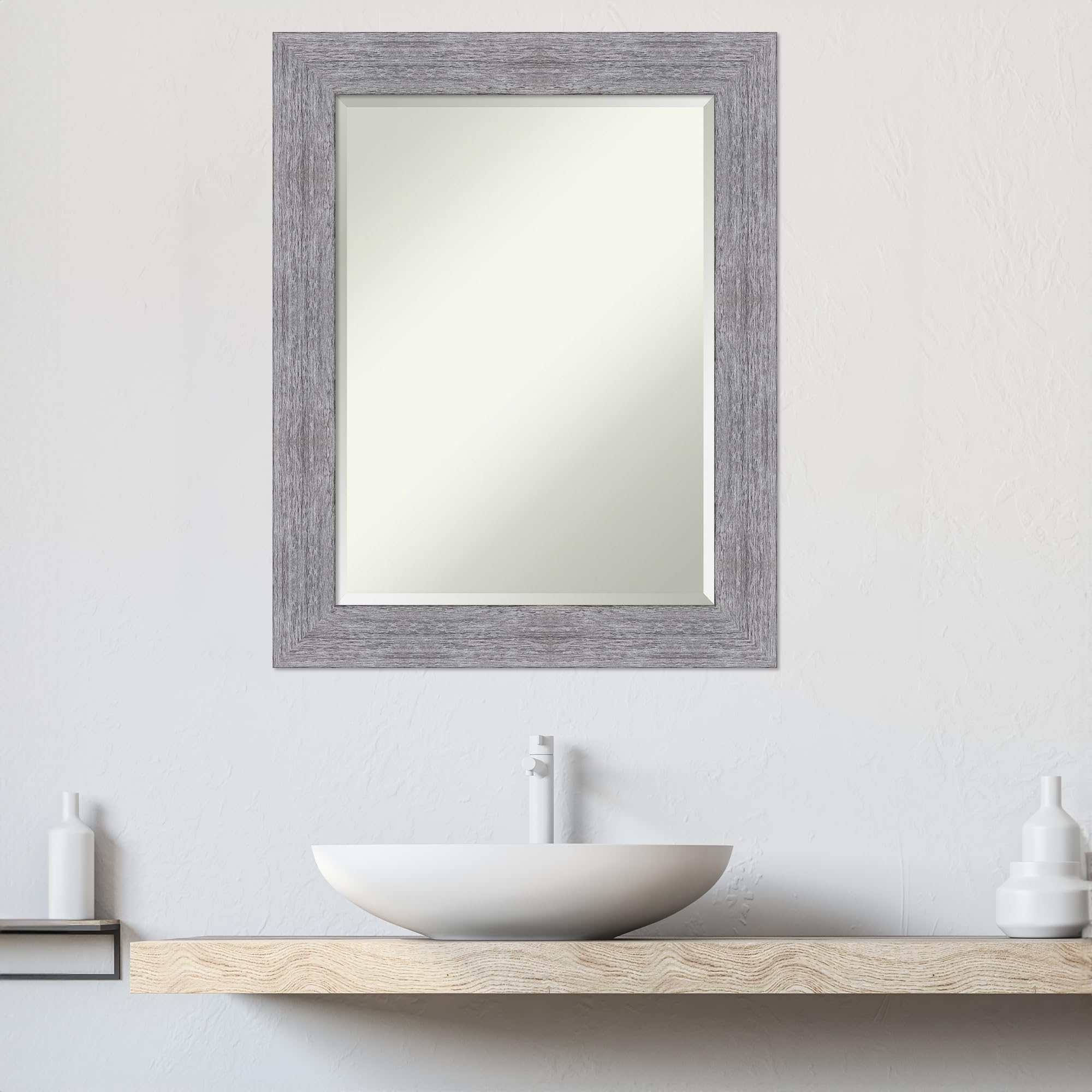 Amanti Art Bathroom Mirror, Bark Rustic Grey Wall Mirror For Use As Bathroom Vanity Mirror Over Sink (29.25 X 23.25 In.) Beveled
