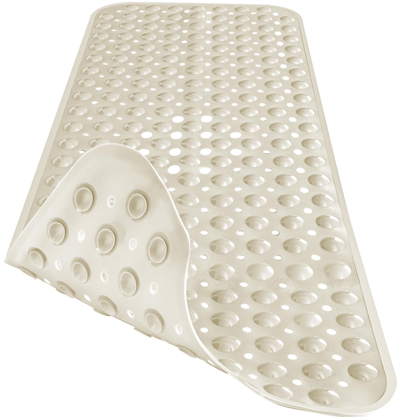 Naoloture Extra Long Bathtub Mat Non Slip, Beige Soft Bath Mat For Tub 40 X 16 Inch Full Size, Bath Tub Shower Mats For Bathroom