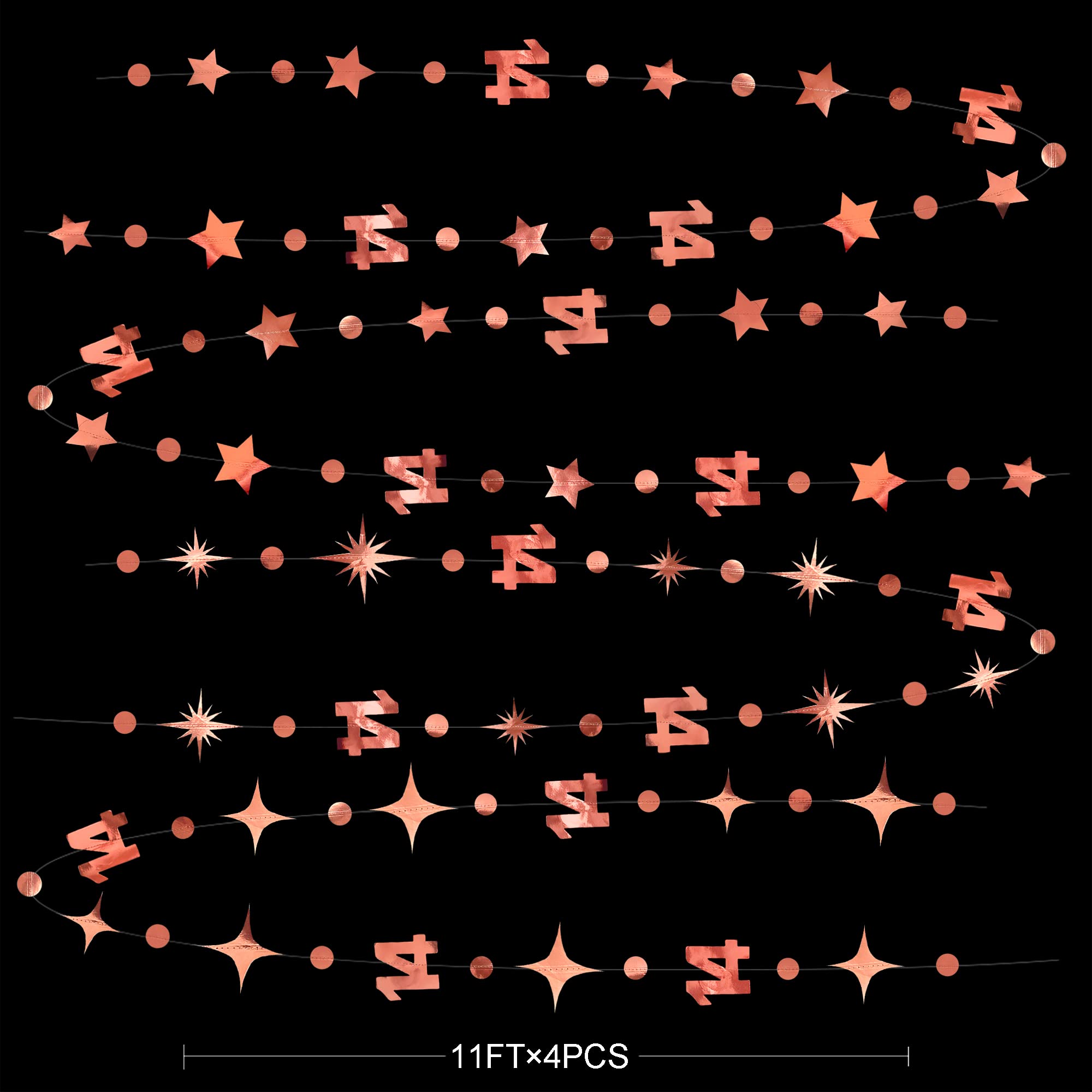 52Ft Rose Gold 14Th Birthday Decorations Number 14 Circle Dot Star Garland Metallic Hanging Streamer Banner Backdrop For Girls H