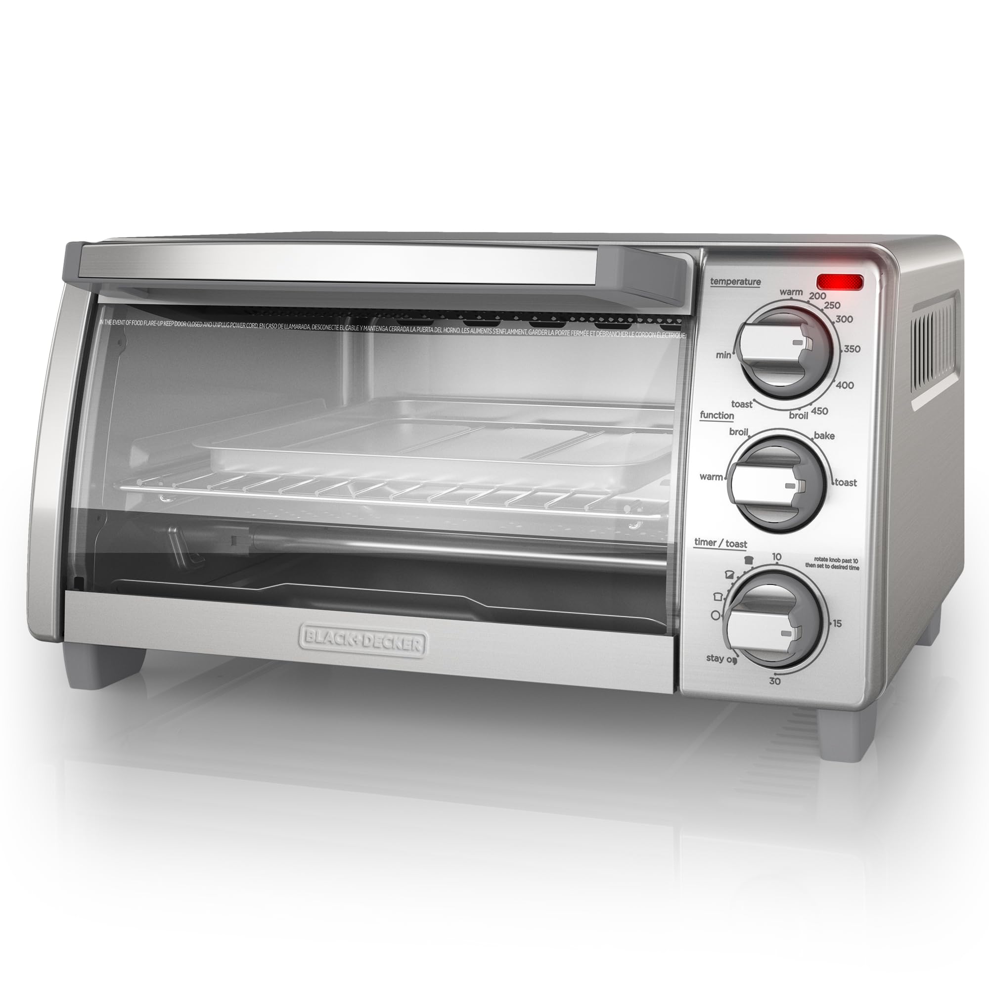 Black+Decker 4-Slice Toaster Oven, To1745Ssg-1A, Even Toast, 4 Cooking Functions Bake, Broil, Toast And Keep Warm, Removable Cru