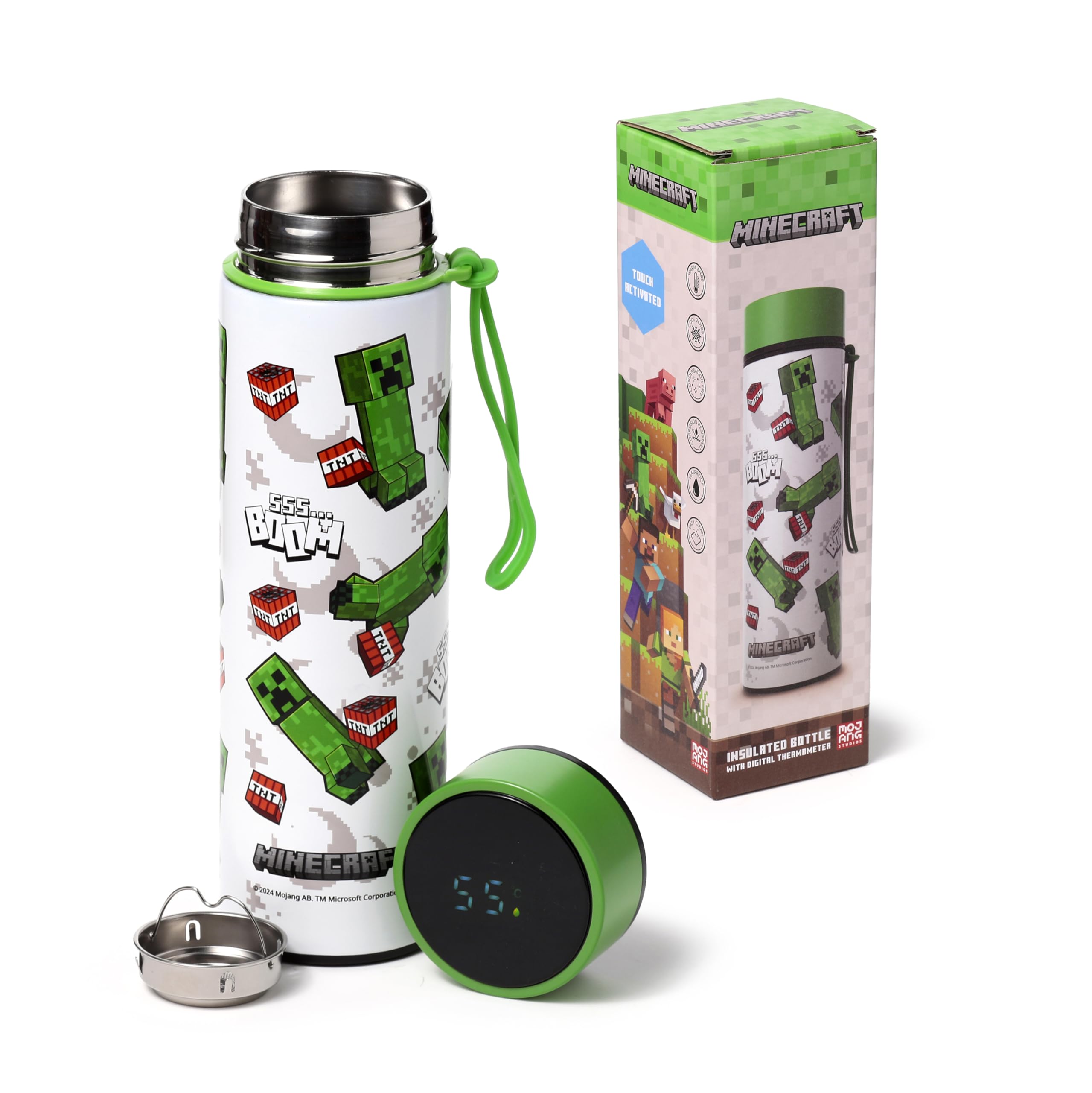 Reusable Stainless Steel Hot & Cold Insulated Drinks Bottle Digital Thermometer  Minecraft SSS BOOM