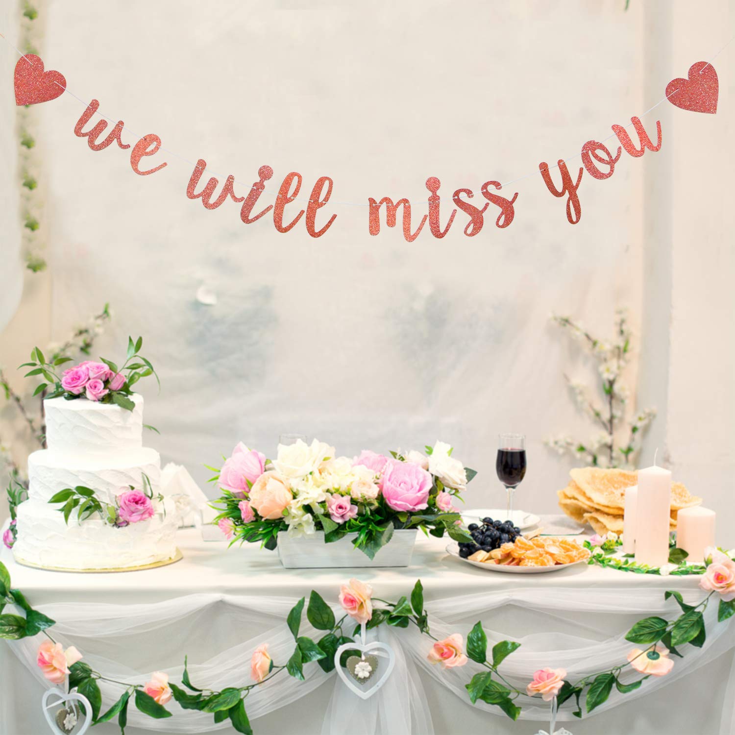 Rose Gold Glitter We Will Miss You Banner-Retirement Party Decorations Sign-Going Away Party Decor-Farewell Party Decorations-Of