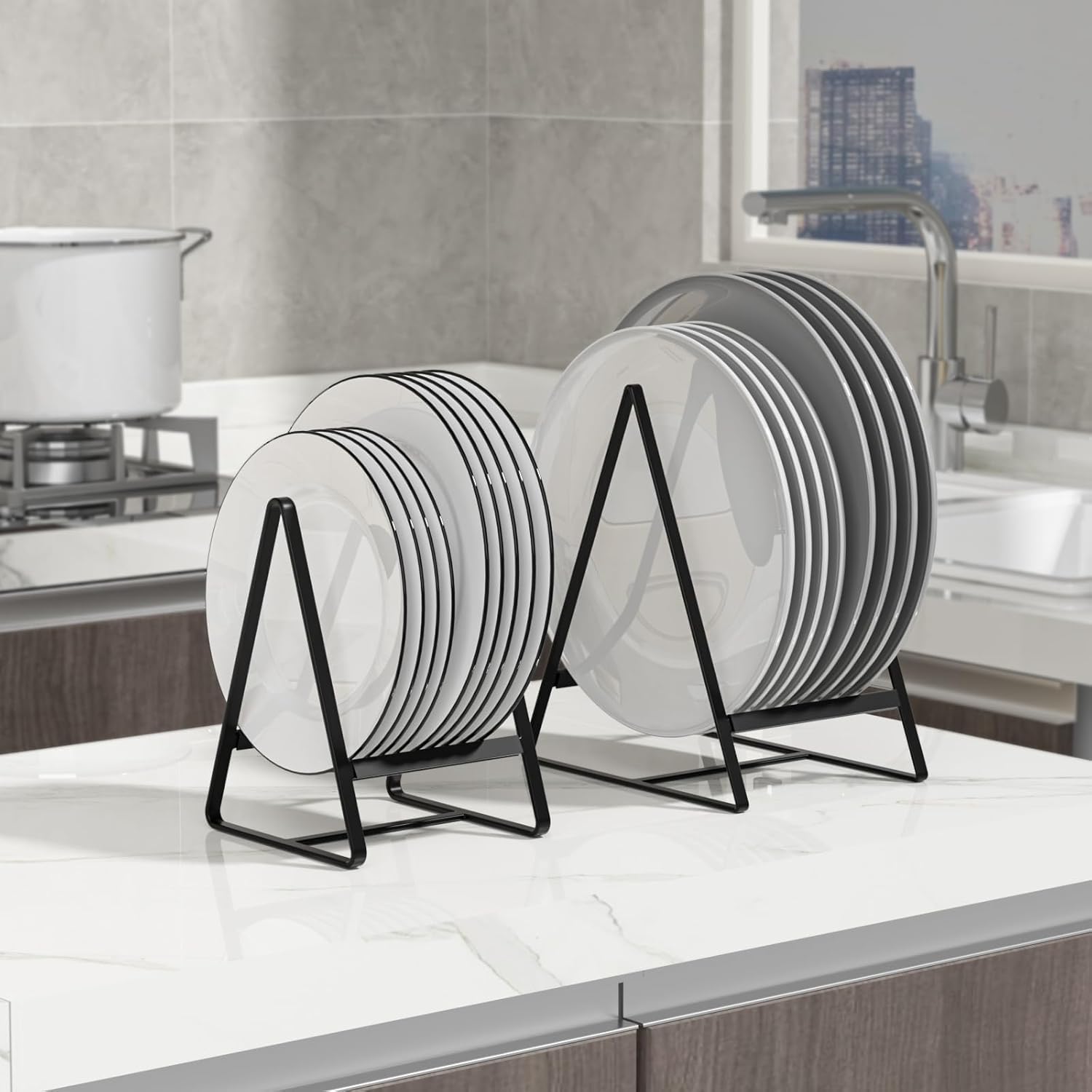2 Pack Triangle Plate Holders Organizers Large Upright Cabinet Dish Drying Racks Metal Plate Dish Organizers Racks Stands For Co