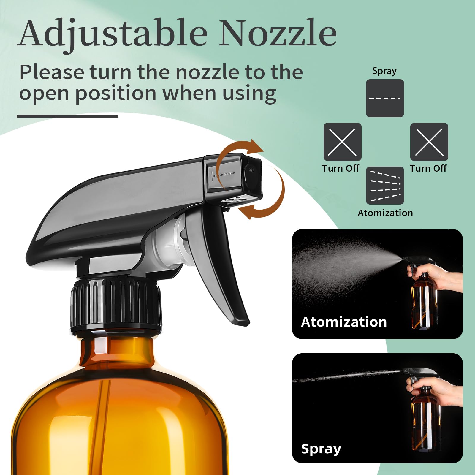 Givameihf 16Oz Amber Glass Spray Bottles,2 Pack Glass Spray Bottles Refillable Empty Bottle With Adjustable Nozzle,Spray Bottle